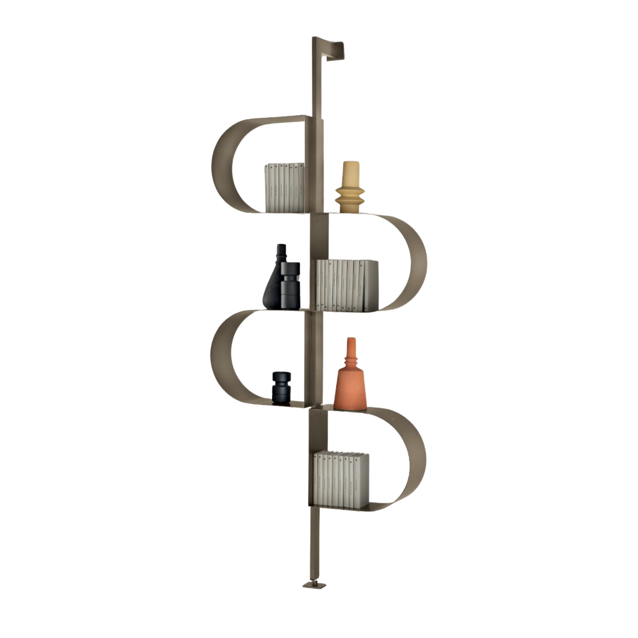 "Trama" vertical bookcase in painted metal with adjustable foot for wall mounting