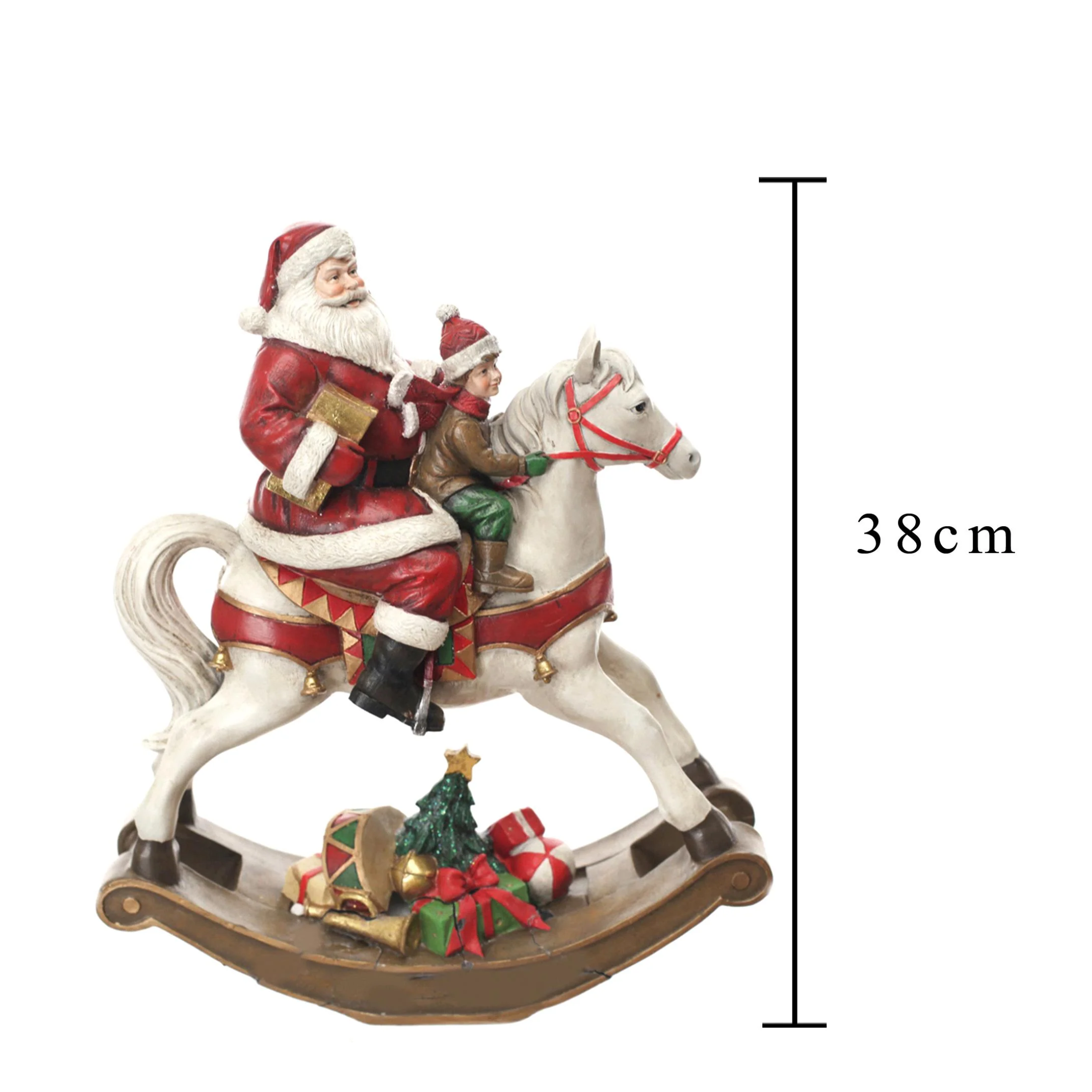 Rocking horse figurine with Santa Claus, Christmas colors, made of polyresin, 18x8 cm, 22h