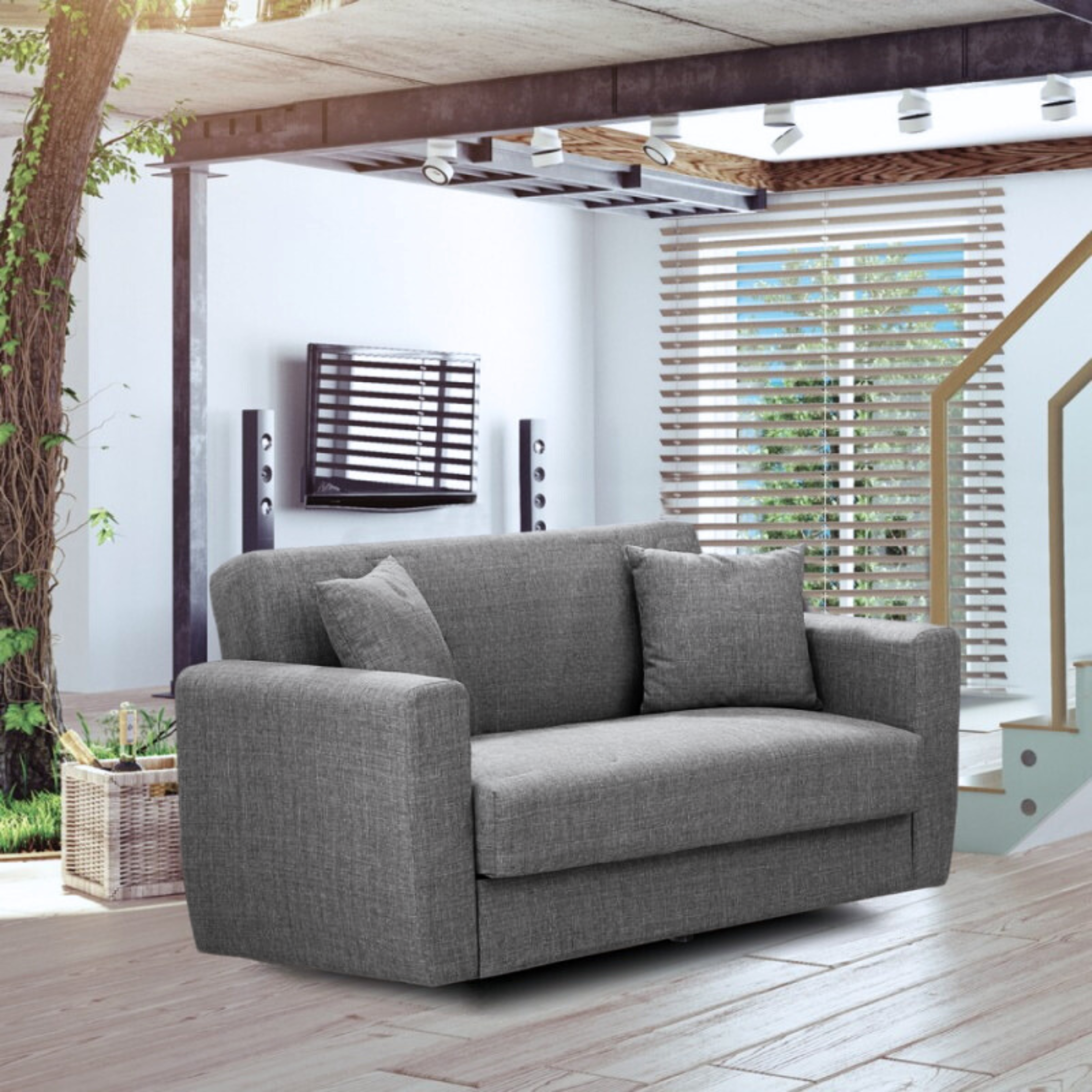 Modern 2-seater sofa "Futura" in fabric with chromed feet 159x84 cm 82h