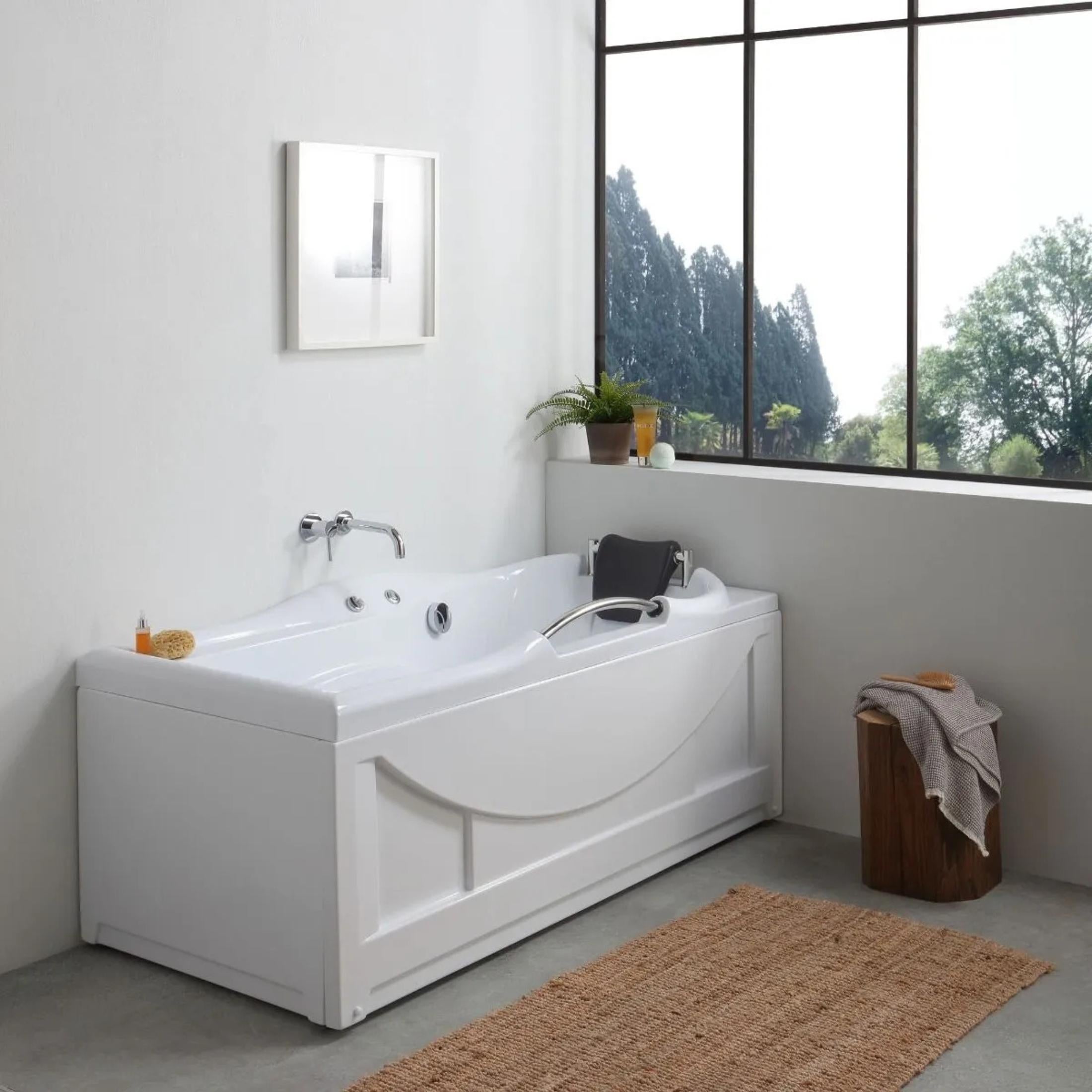 "Doris" corner whirlpool bathtub in white acrylic, 170x78 cm, 65 cm high