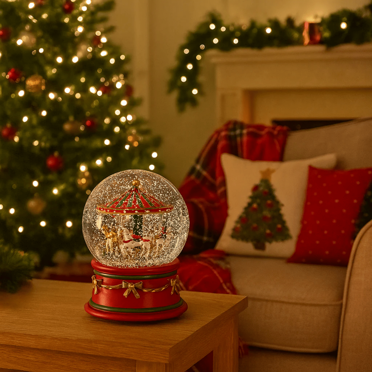 Palla con acqua e brillantini con carosello immerso cm 12x12 15,8h - MondoViro