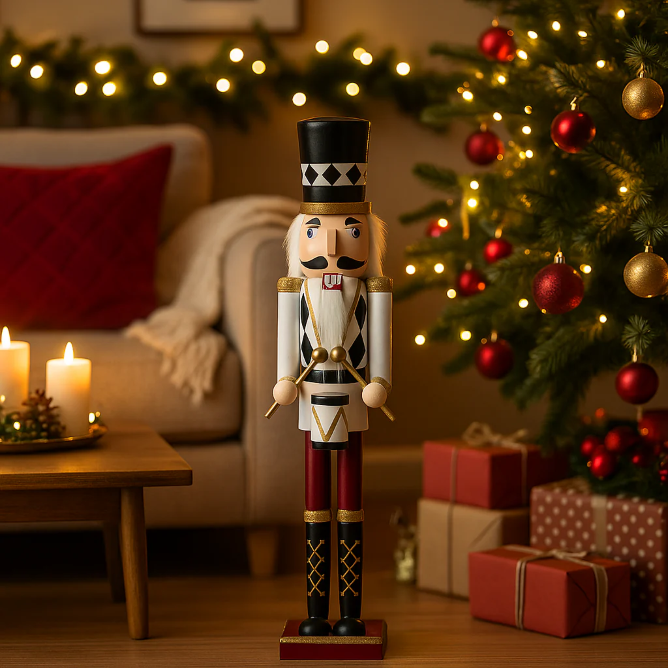 Christmas Nutcracker Soldier with White Suit for Christmas Decorations, 50cm high