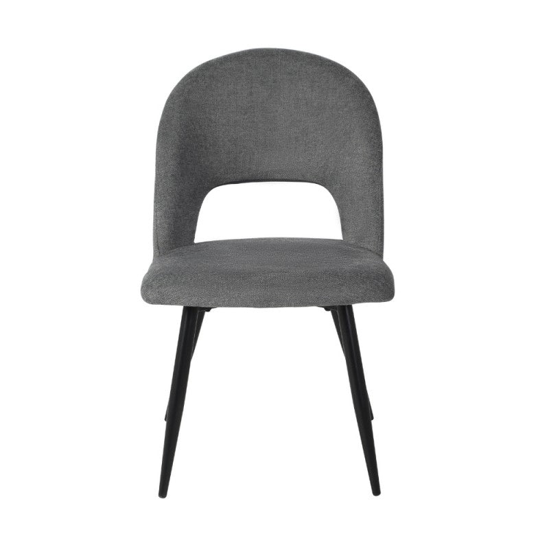 Set of "Lunetta" dining chairs upholstered in fabric with black metal legs, 50x48 cm, 84h