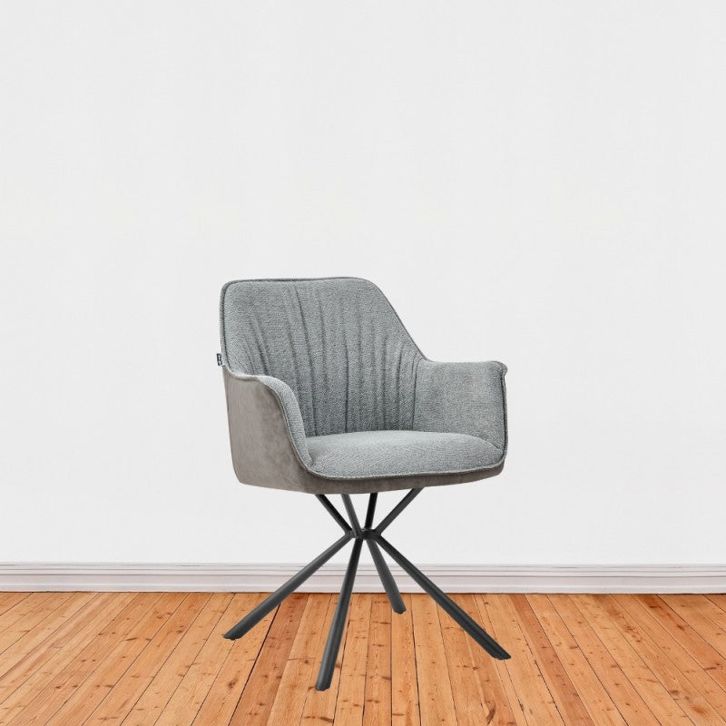 Set of "Comet" dining chairs upholstered in fabric and eco-leather with metal legs, 60x62 cm, 83h