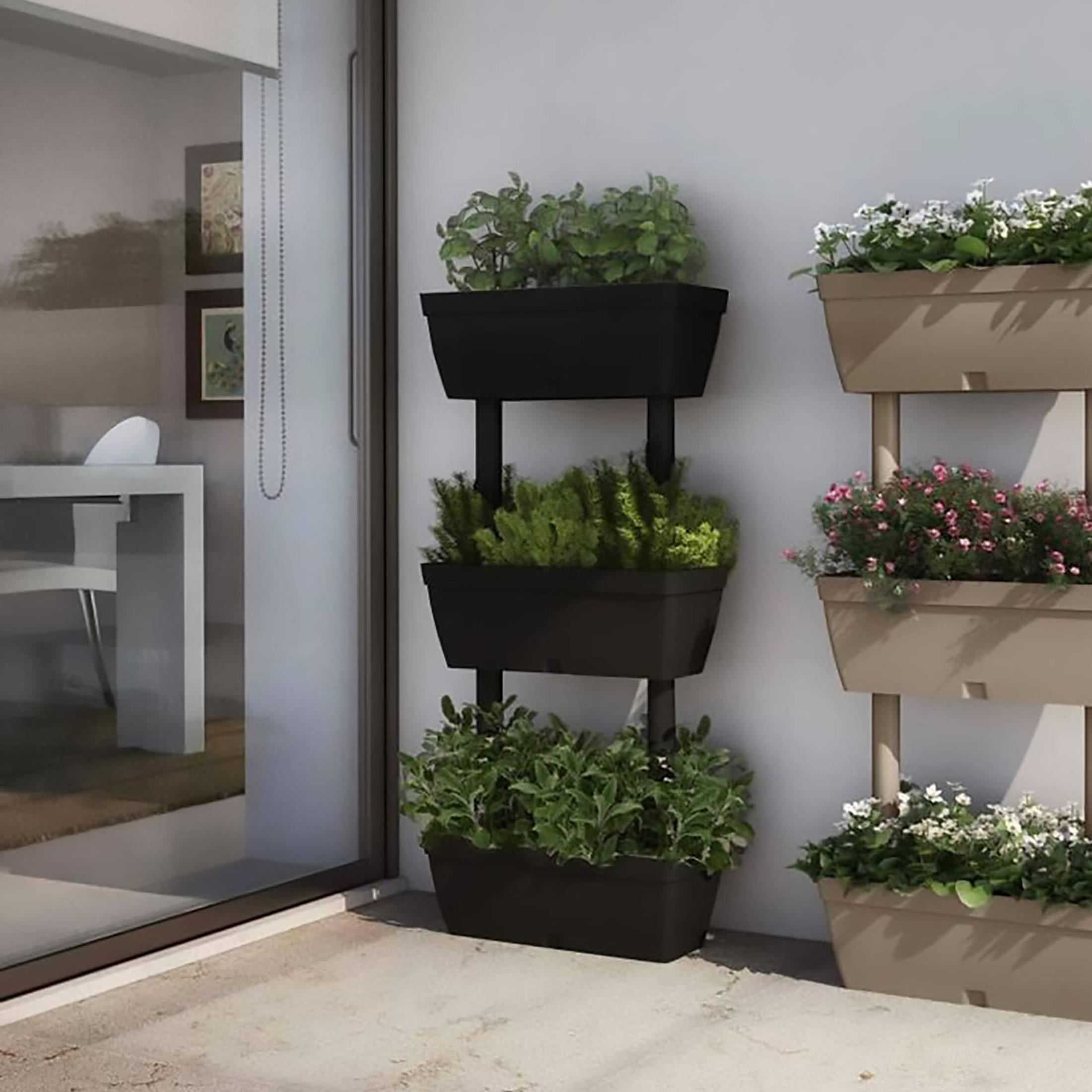 Multiple vertical planter with automatic irrigation, dove grey, 50x17 cm, 100 cm high