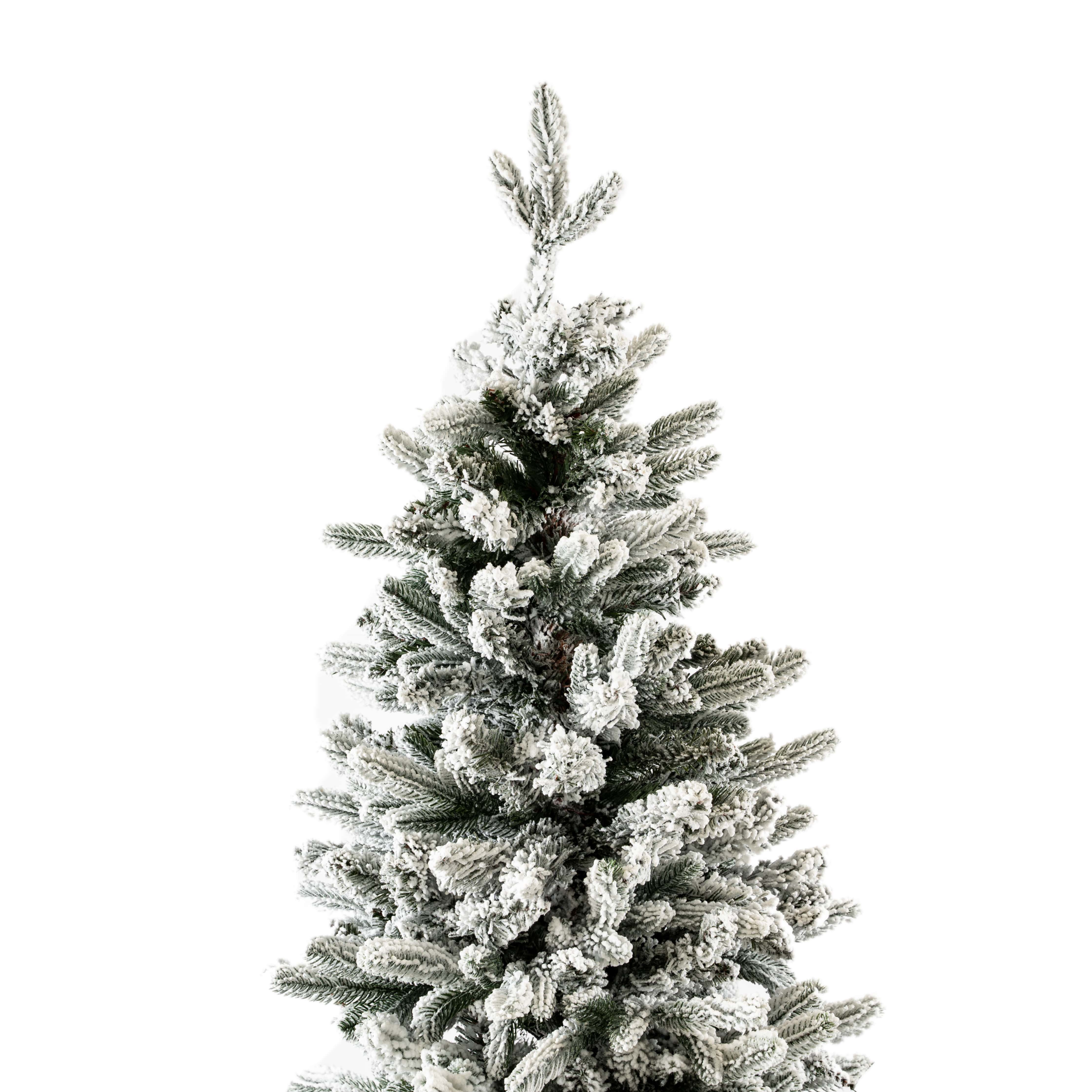 Slim snow-covered "Snowflake" Christmas tree in PE with real touch effect + PVC + flock