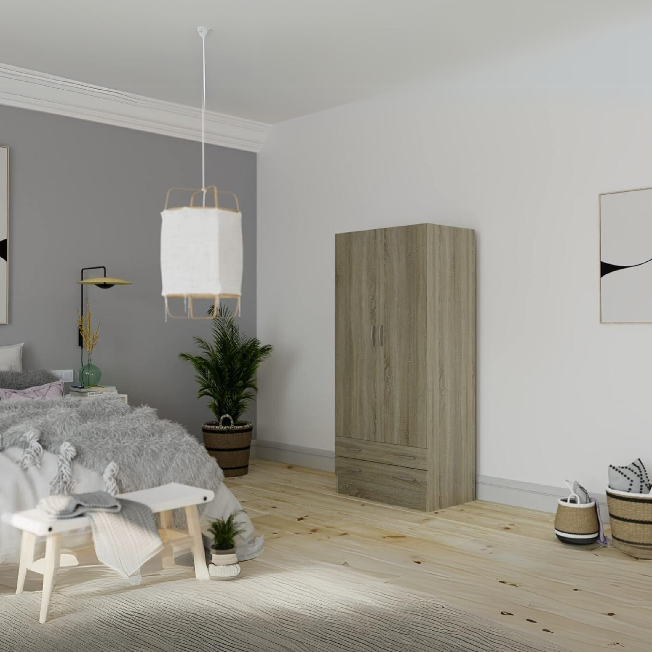 Modern wardrobe "B201" 2 doors and 2 drawers in wood 82x46.5 cm 184.5h