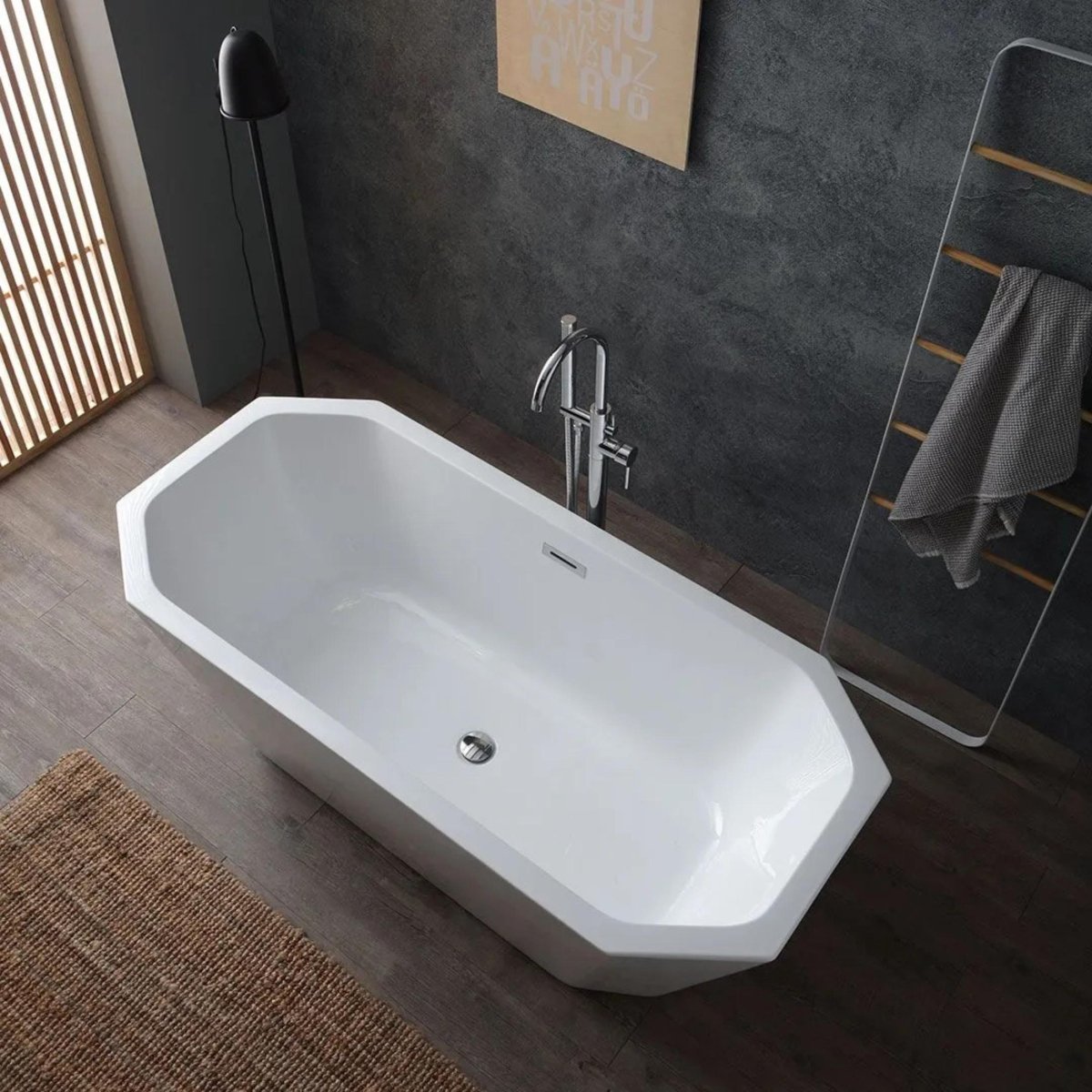 Vasca da bagno ottagonale autoportante "Beatrice" in acrilico bianco cm 161x74 56h - MondoViro