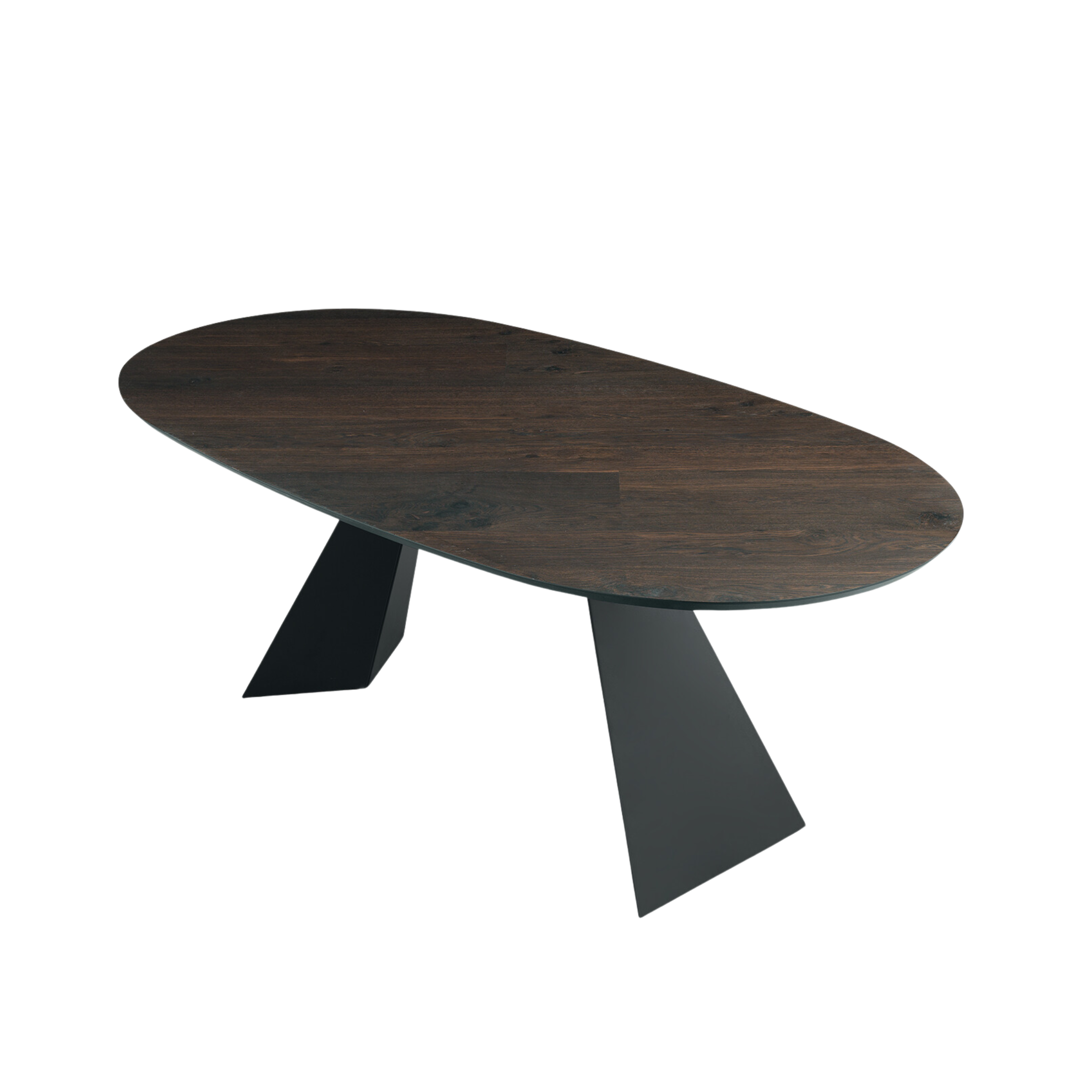 "Nargy" modern fixed dining table with metal base and oak top, 210x109 cm, 75 cm high