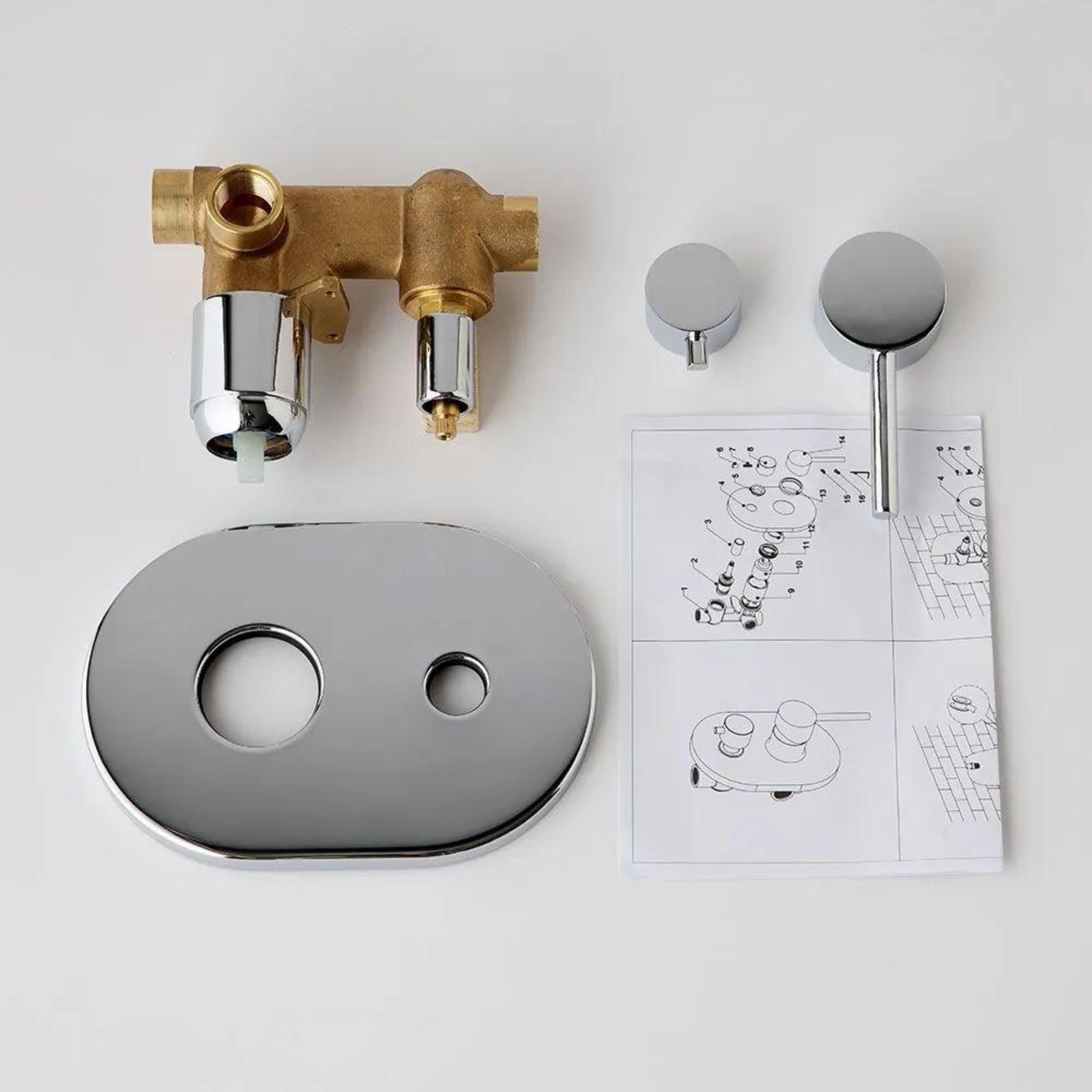 "Nyssa" wall-mounted built-in mixer with diverter for shower in chromed brass