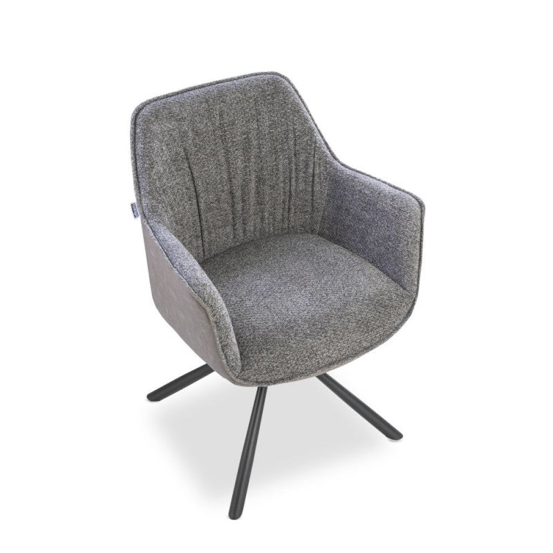 Set of "Aseat" dining chairs upholstered in fabric and eco-leather with metal legs cm 60.5x62 82h