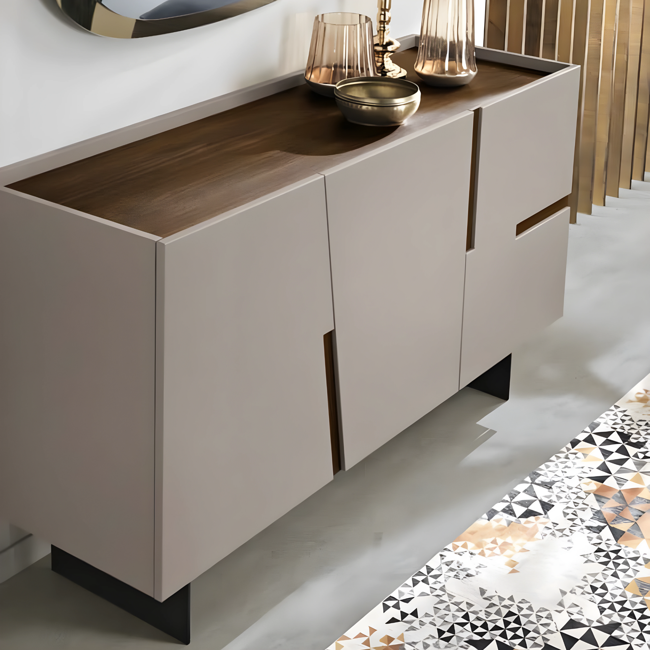 Modern 3-door sideboard "Toledo" in melamine, 160x50 cm, 89h pre-assembled