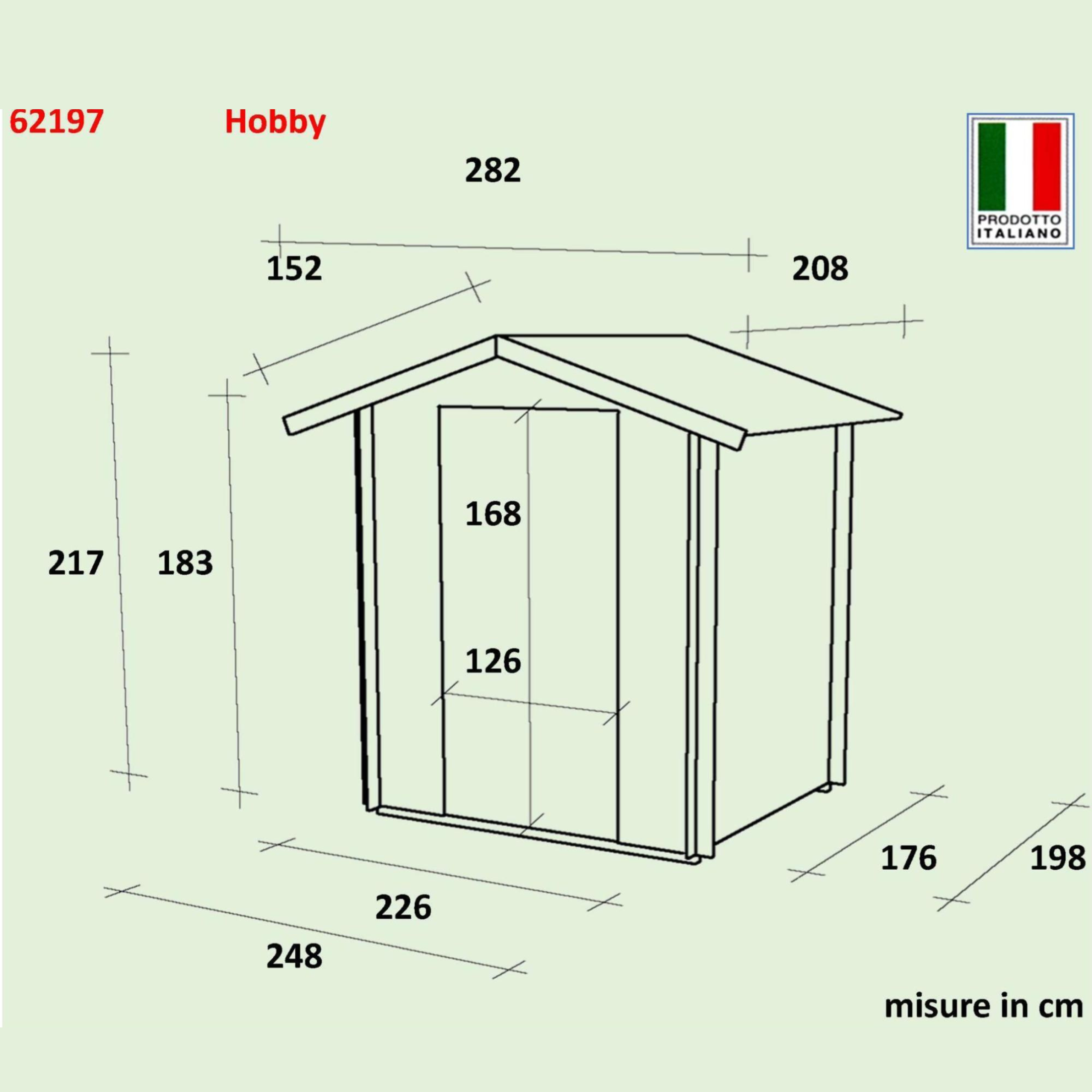 "Hobby" wooden garden house, 248x198 cm, 217 cm high, double door with windows