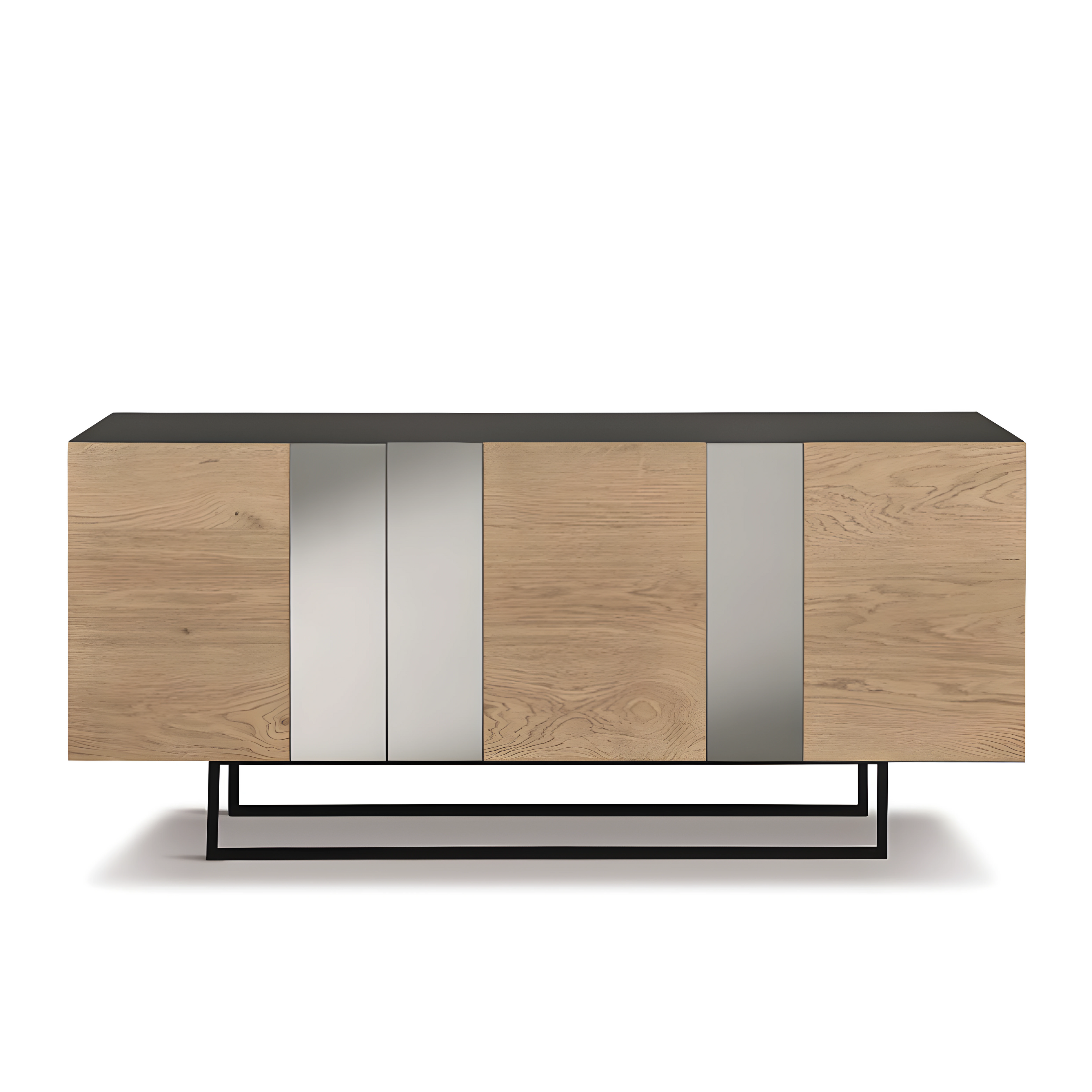 Modern 3-door sideboard "Isabel" already assembled in wood with mirror inserts, 180x50 cm, 80 cm high.