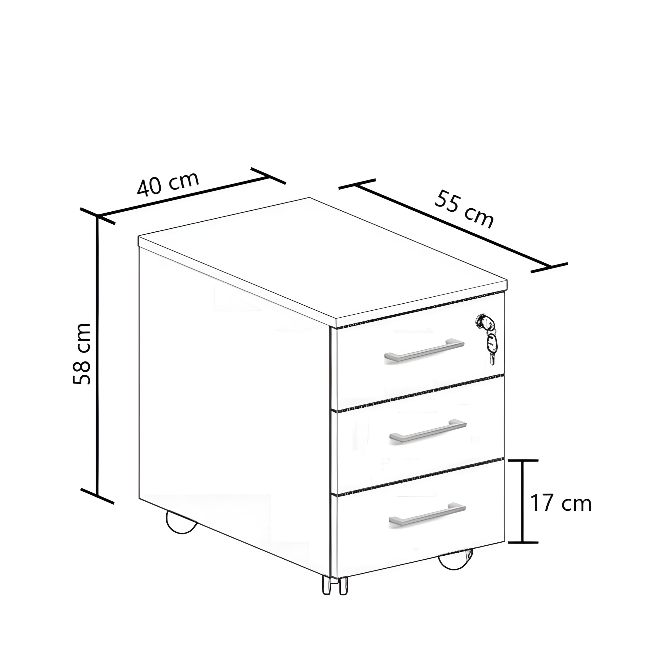 Modern 3-drawer office chest of drawers "Ibisco" white and natural walnut 40x55 cm 58h