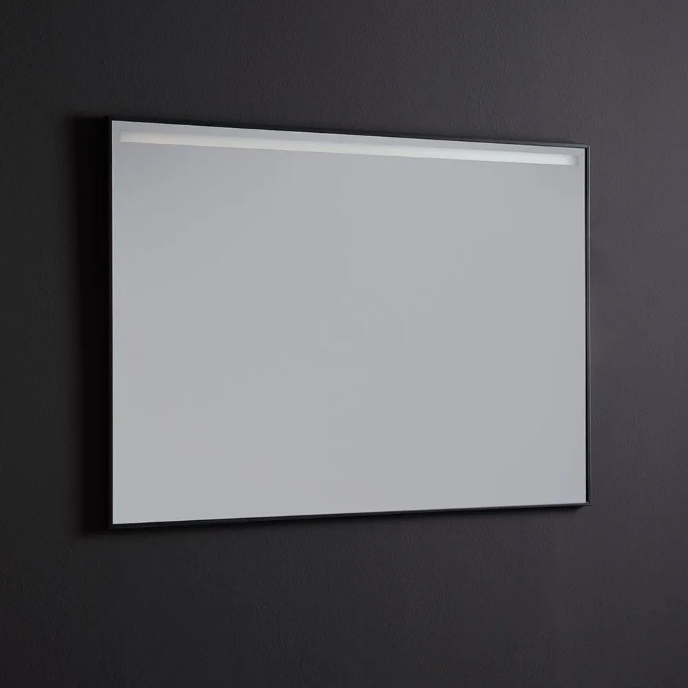 "Sombra" rectangular LED strip mirror with matt black frame