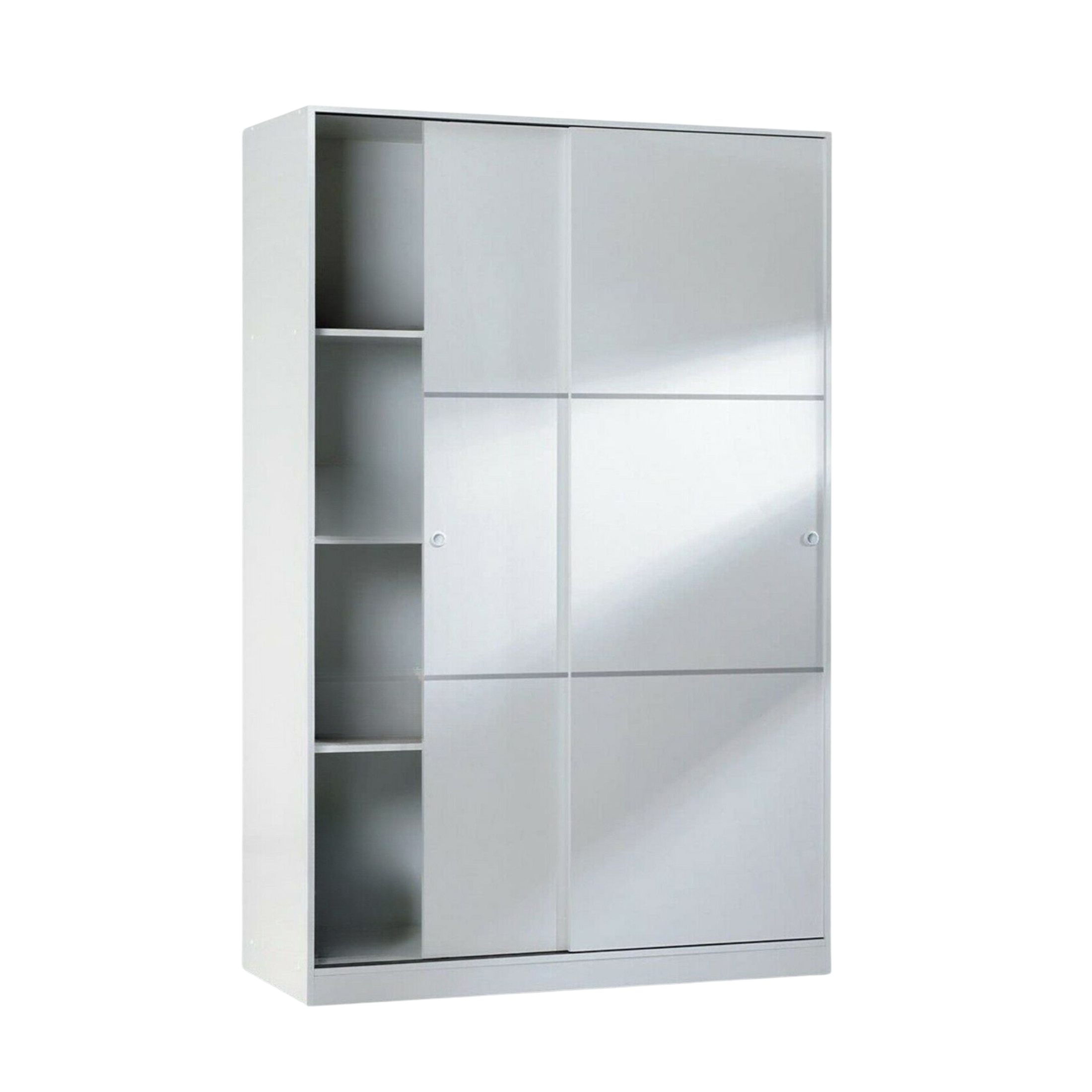 White wooden wardrobe with 2 sliding doors and 3 shelves, 120x50 cm, 200 cm high