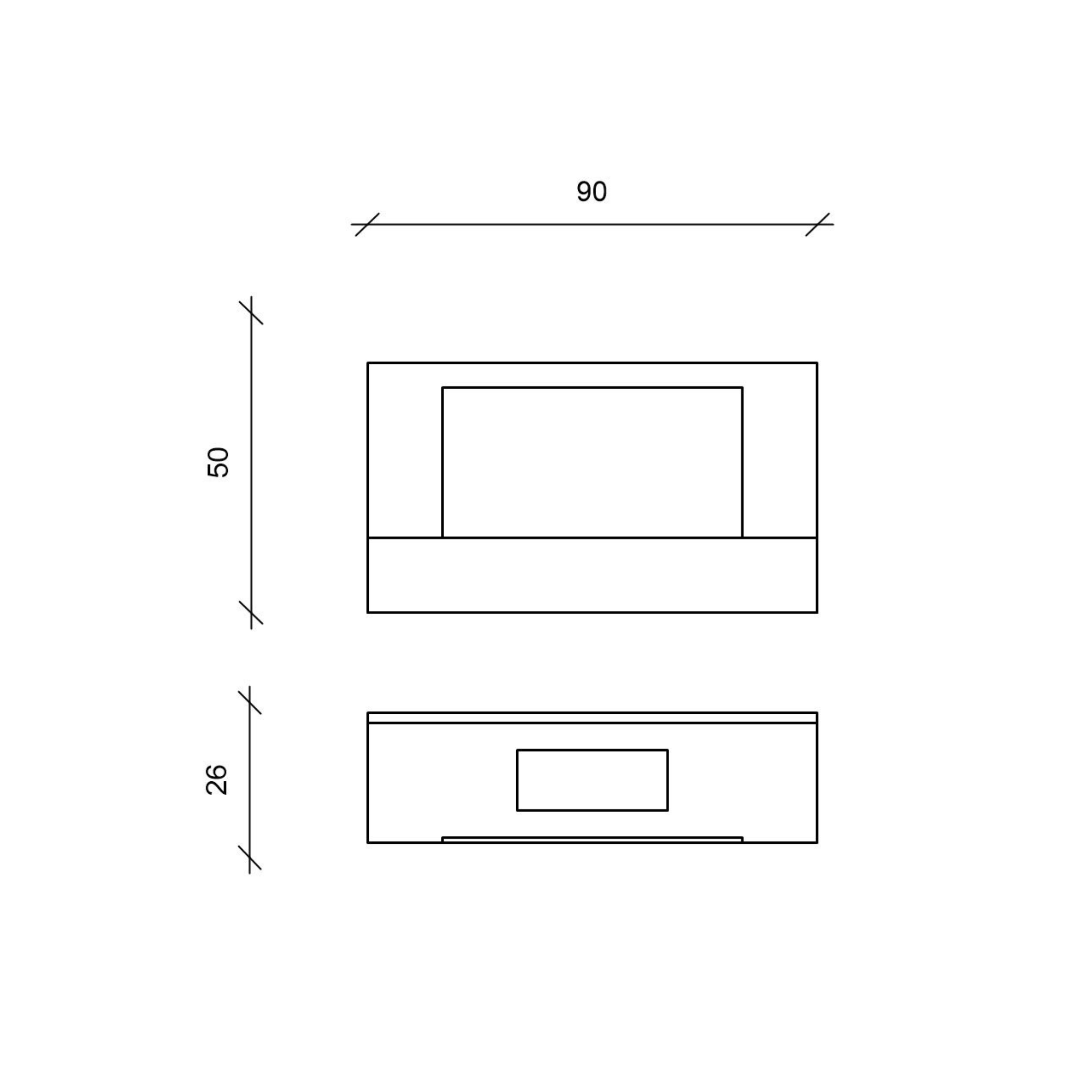 "Balm" bioethanol fireplace in tempered glass, 90x26 cm, 50 cm high.