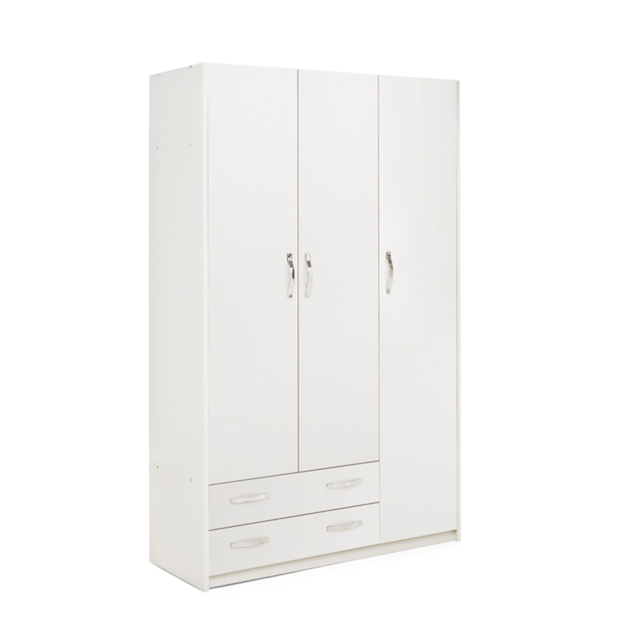White wooden wardrobe "Modern3" with 3 doors and 2 drawers, clothes hanger, 135x52 cm, 210h