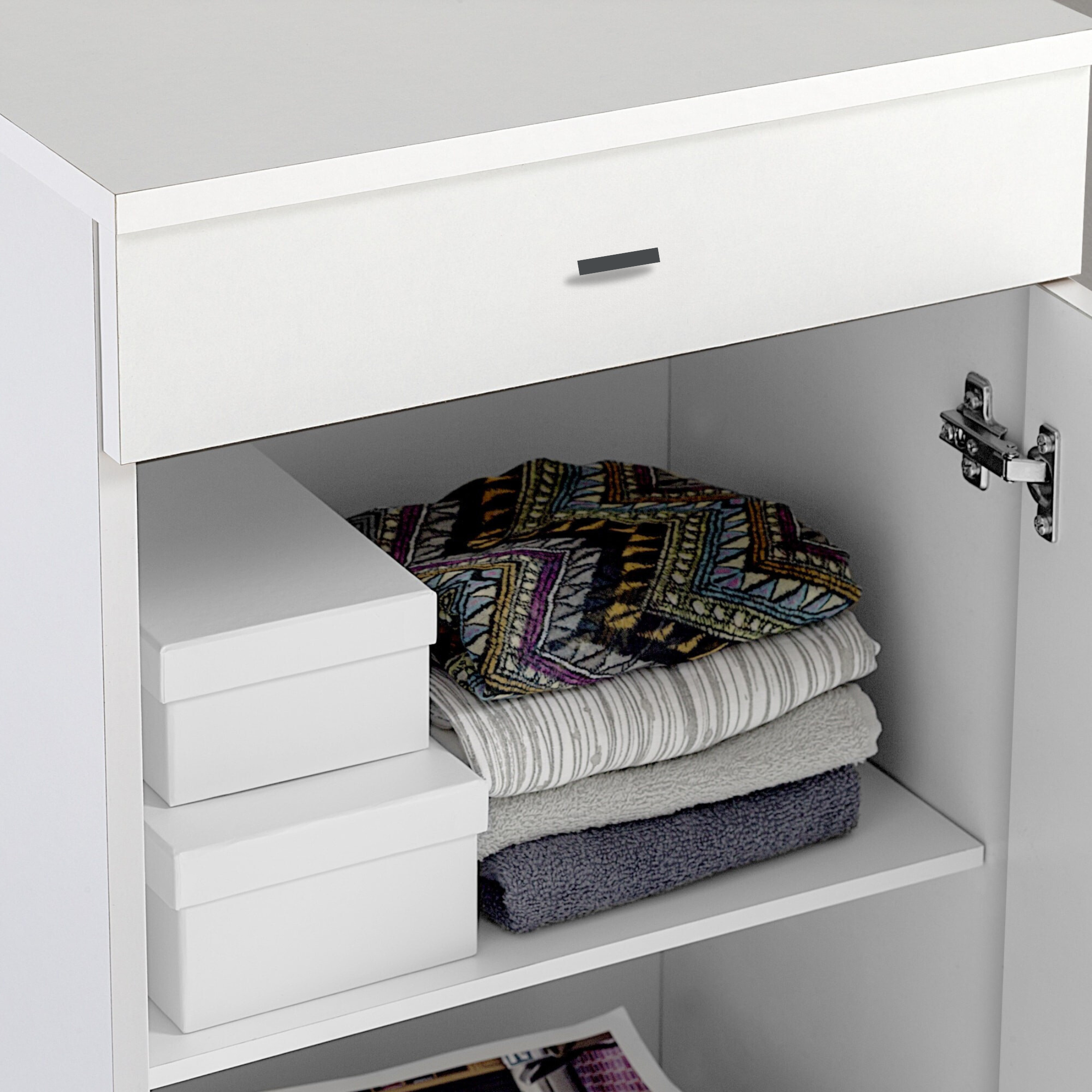 Low multipurpose cabinet with 1 door and 1 drawer "Kena" in white lacquered wood 46x34 cm 80h
