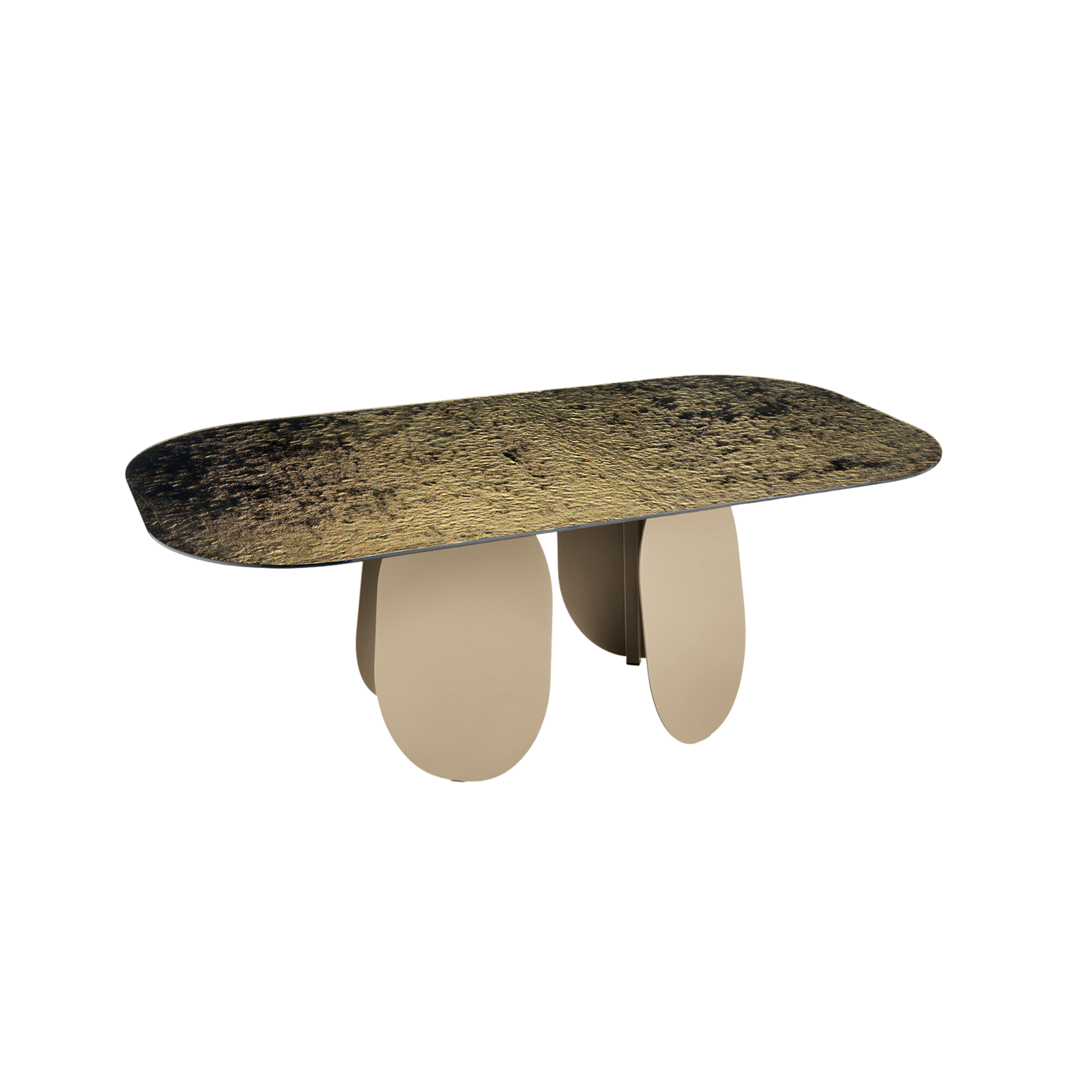 "Monroe" modern fixed dining table with hammered glass top