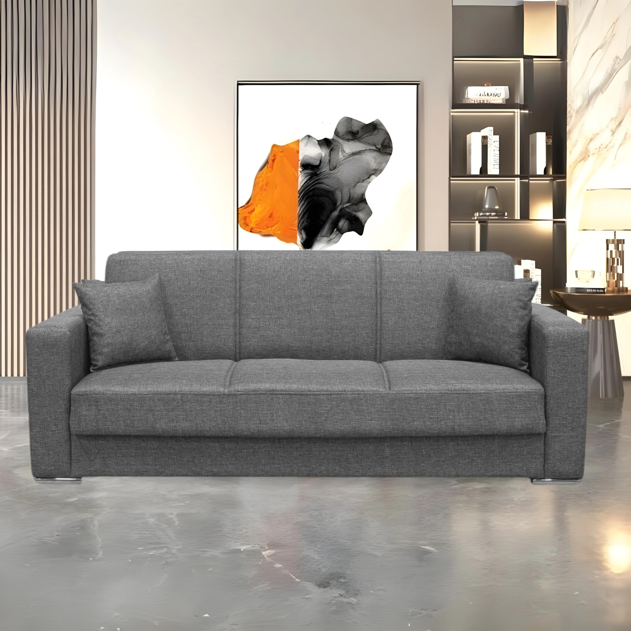 "Futura" 3-seater sofa bed in fabric with chromed feet, 220x84 cm, 82h