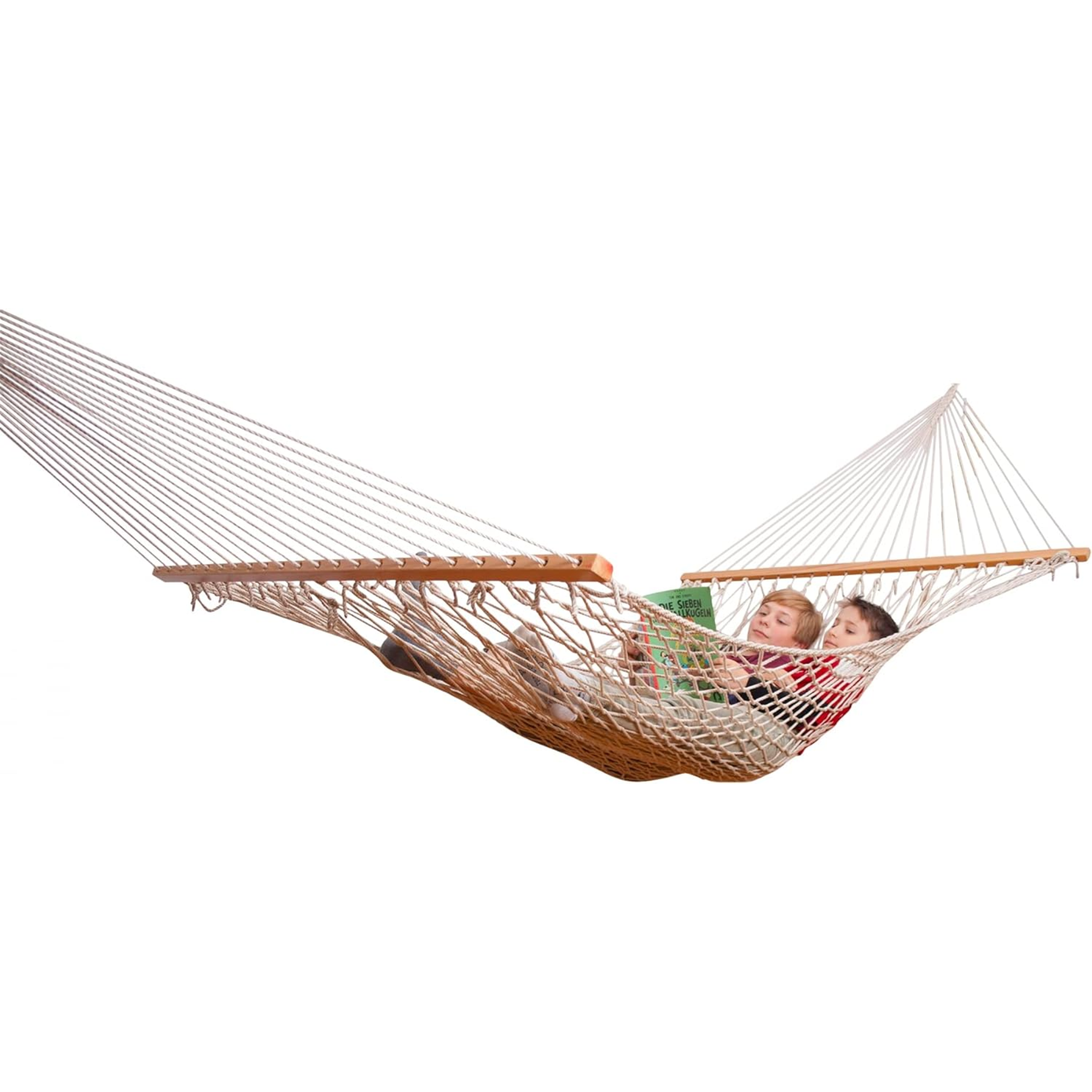 "Kila" woven canvas garden hammock with wooden stand, 200 cm long