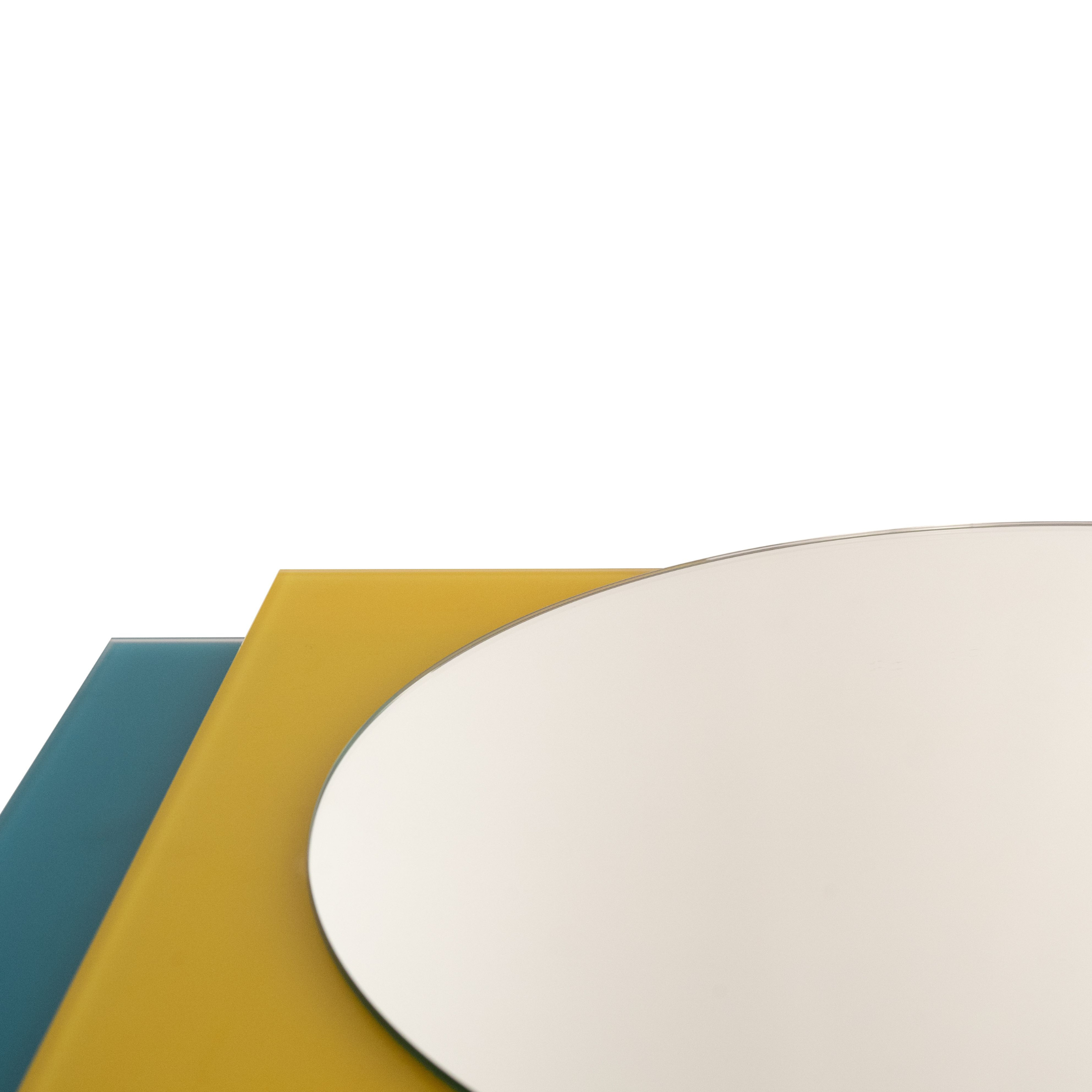 Round wall mirror "Chanty" turquoise and mustard satin glass panels 70x2 cm 57h