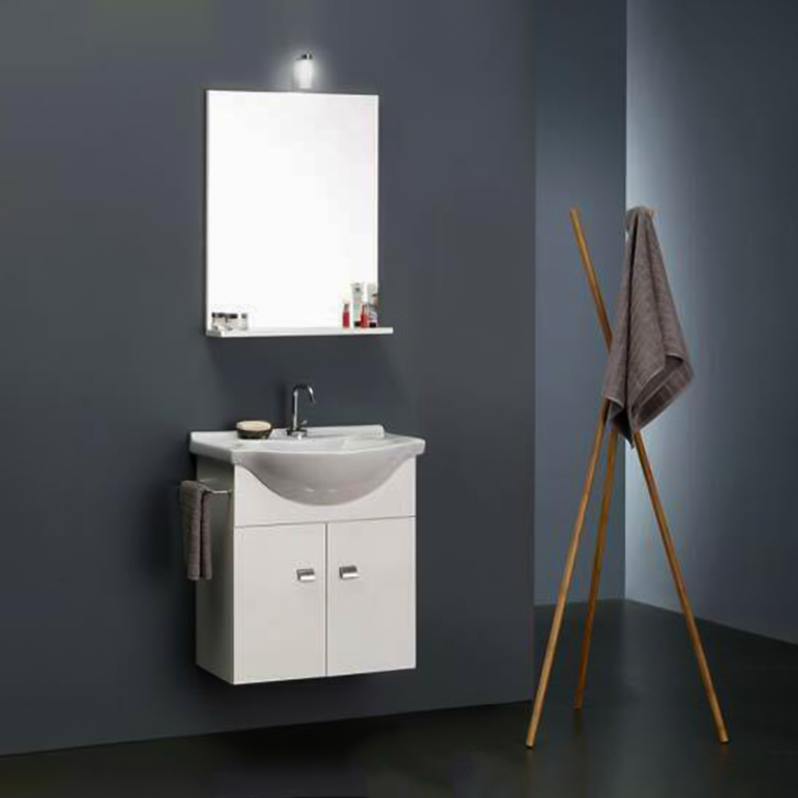 "Emma" bathroom cabinet in chipboard with sink, mirror and light cm 58x43 64h
