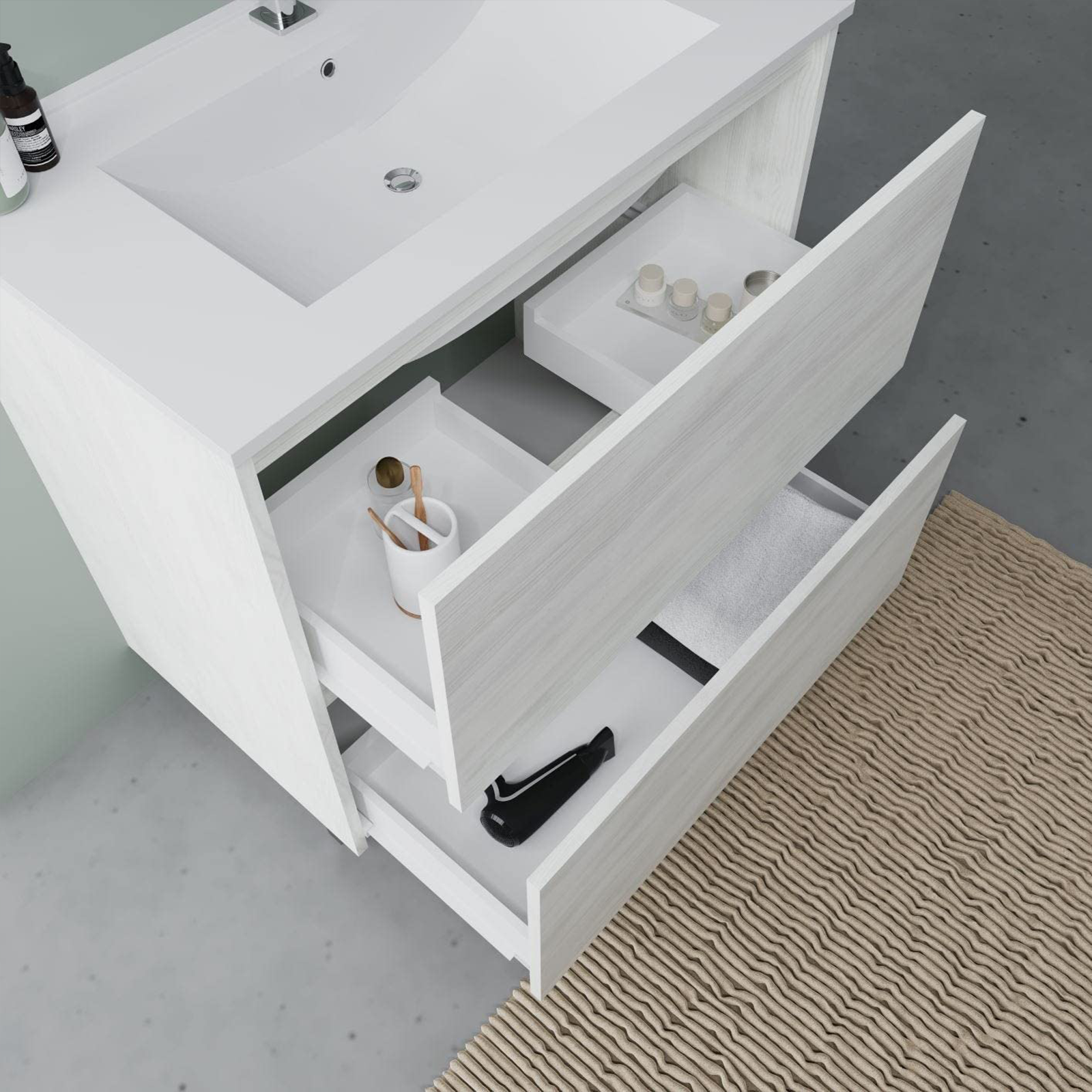 "Lisbona" ​​bathroom vanity unit in chipboard with LED mirror, 80x46 cm, 75 cm high