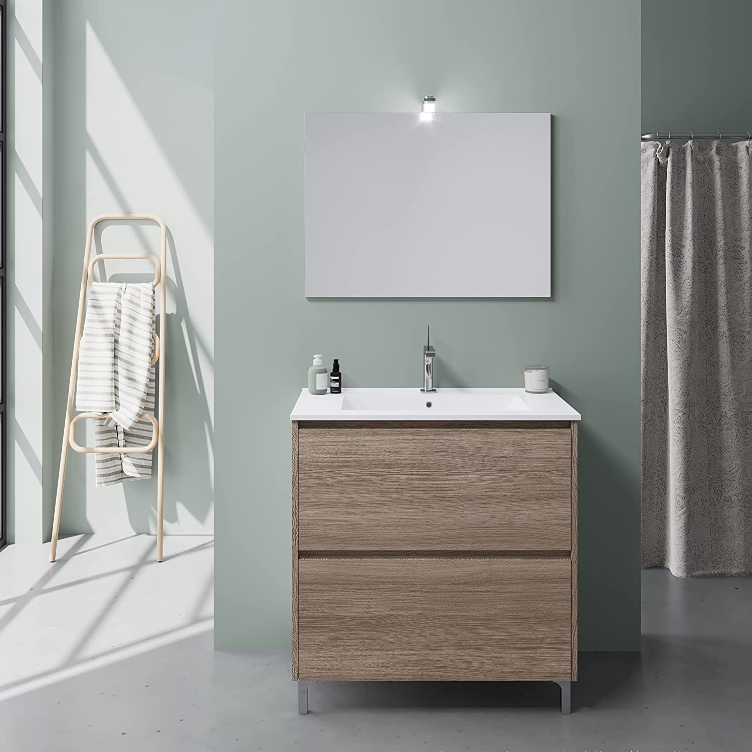 "Lisbona" ​​bathroom vanity unit in chipboard with LED mirror, 80x46 cm, 75 cm high