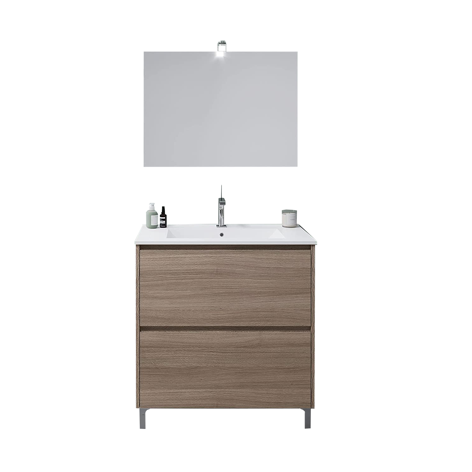 "Lisbona" ​​bathroom vanity unit in chipboard with LED mirror, 80x46 cm, 75 cm high