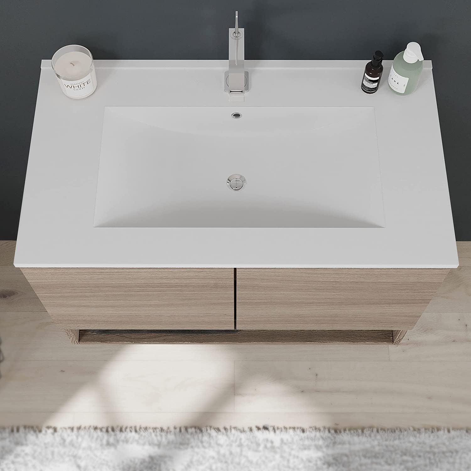 "Oslo" bathroom vanity unit in chipboard with mirror and LED light, 80x46 cm, 53h