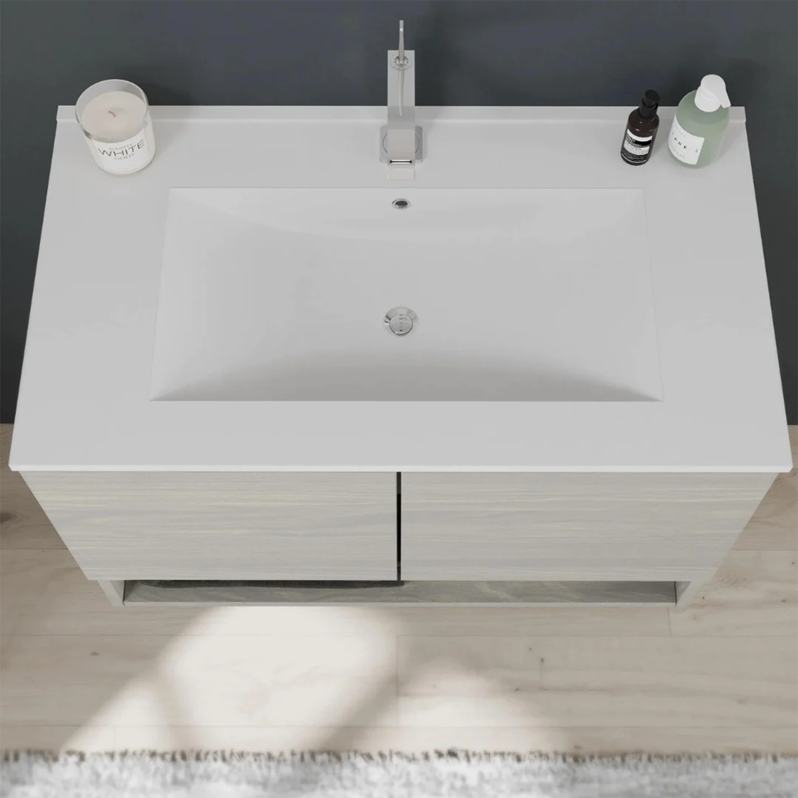 "Oslo" bathroom vanity unit in chipboard with mirror and LED light, 80x46 cm, 53h