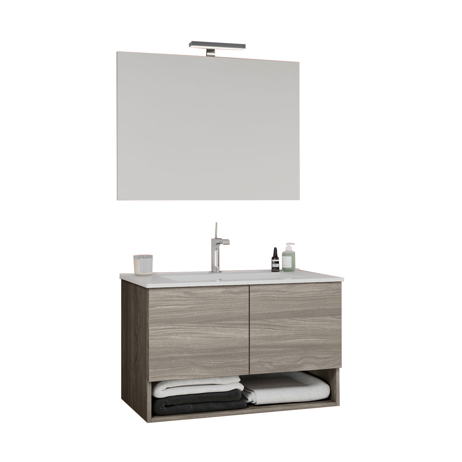 "Oslo" bathroom vanity unit in chipboard with mirror and LED light, 80x46 cm, 53h