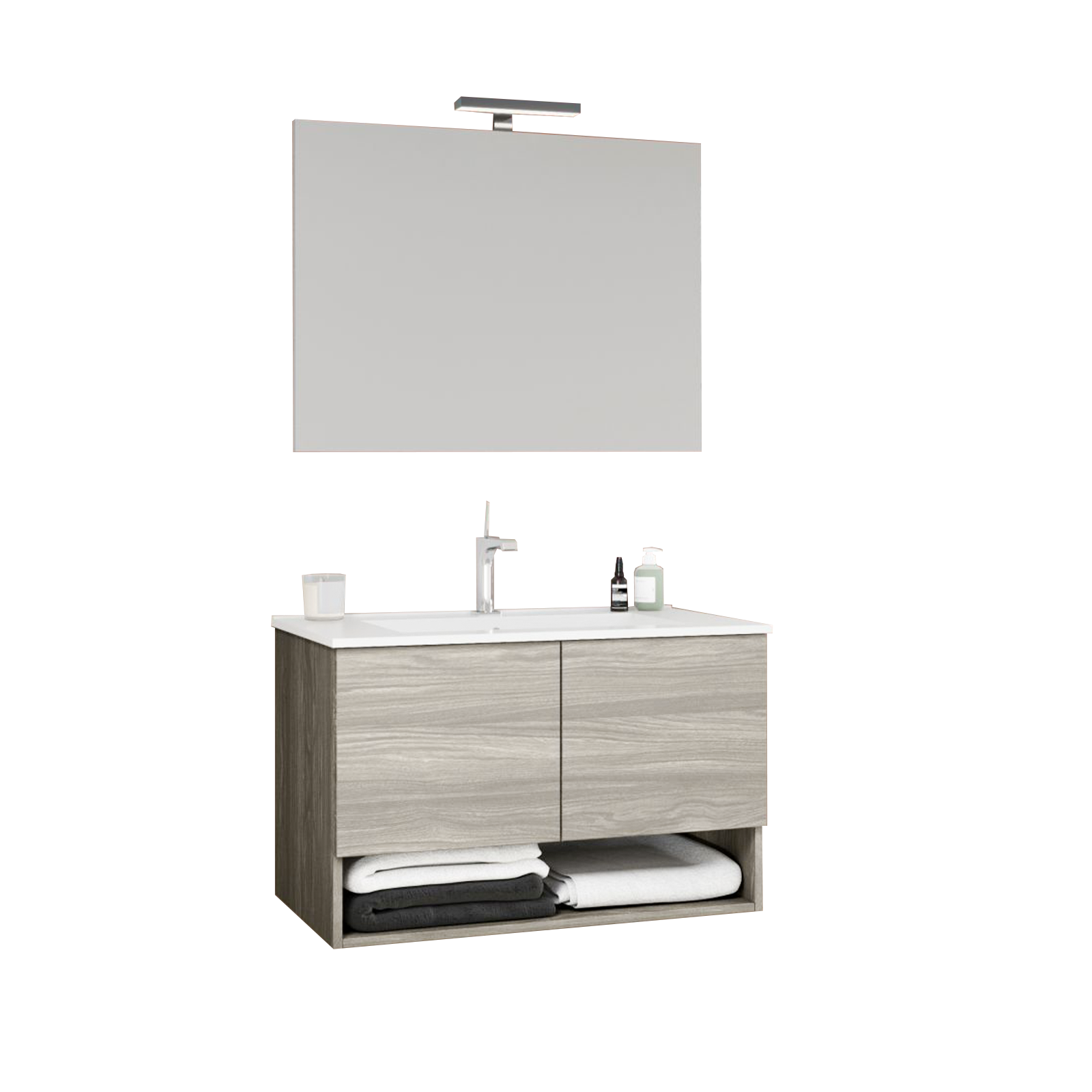 "Oslo" bathroom vanity unit in chipboard with mirror and LED light, 80x46 cm, 53h