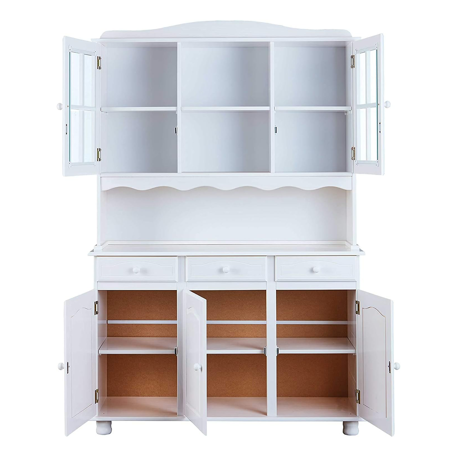 Aparador "Valencia" de madera maciza veteada blanca con compartimento abierto h 198 cm