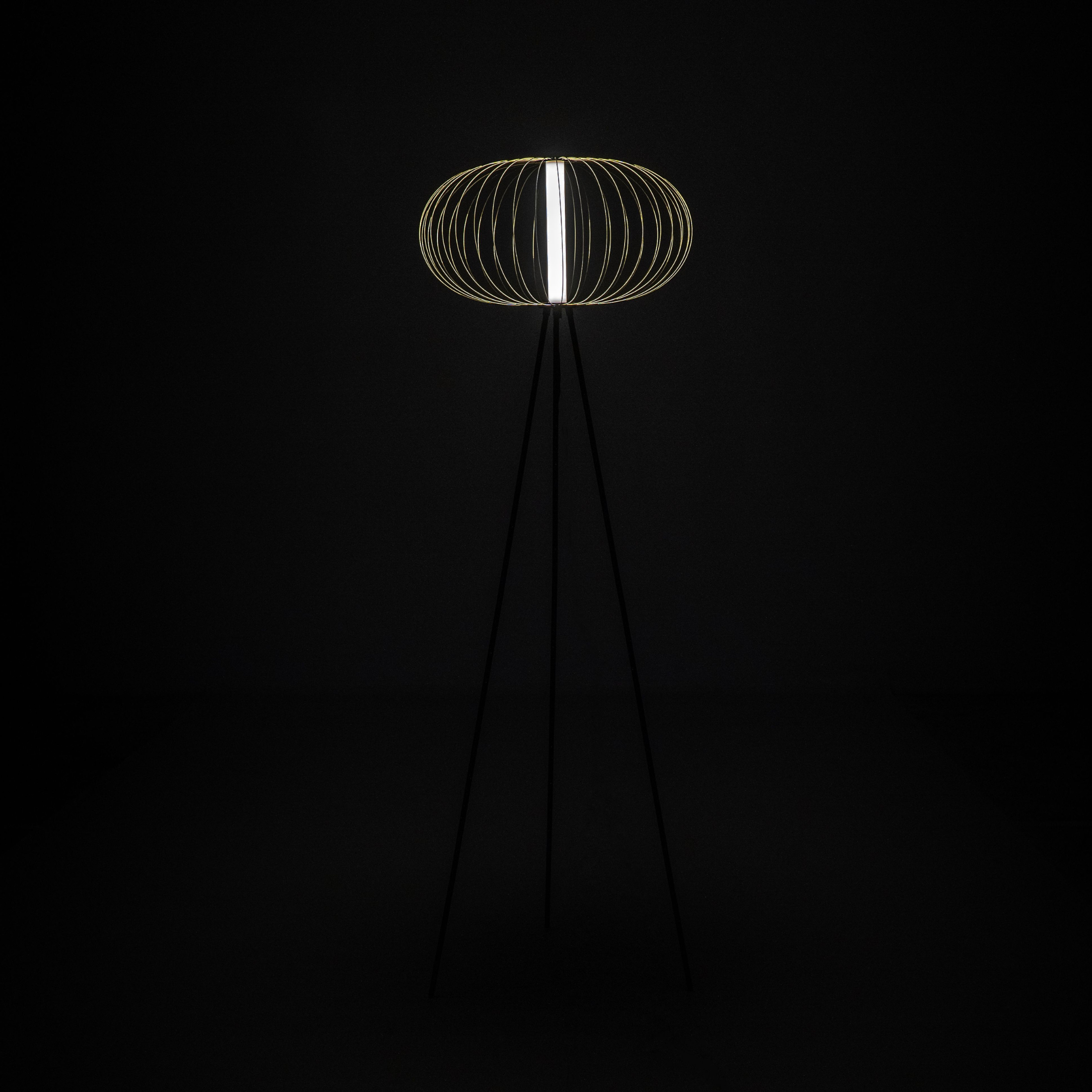 "Jaula" LED floor, table and hanging lamp with steel shade