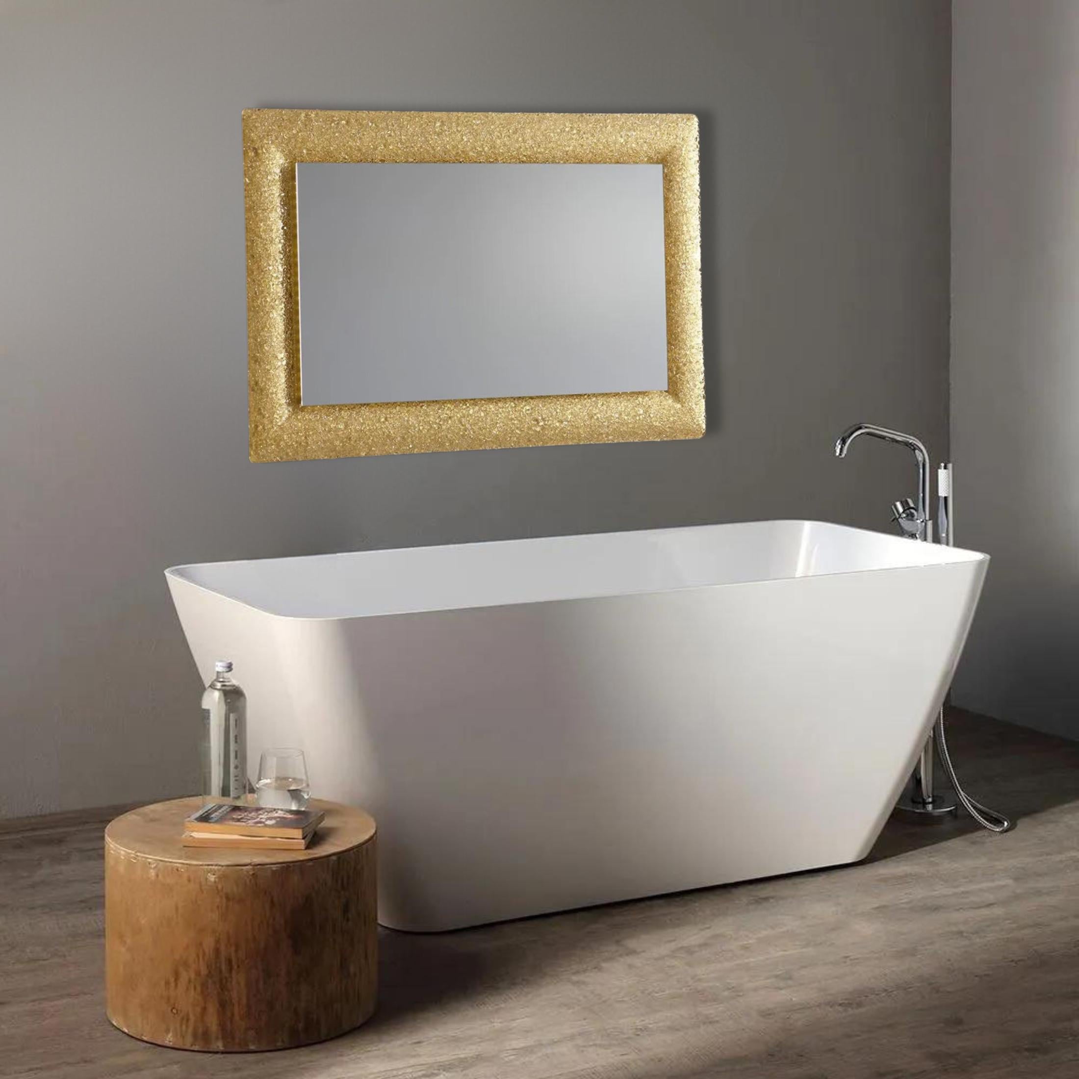 "Serranova2" rectangular LED mirror with glass grit frame, 90x62 cm