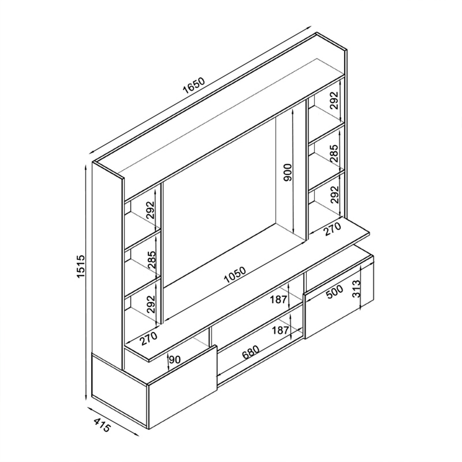 Parete attrezzata "Living Silver" da soggiorno in legno rovere cm 165x40 150h