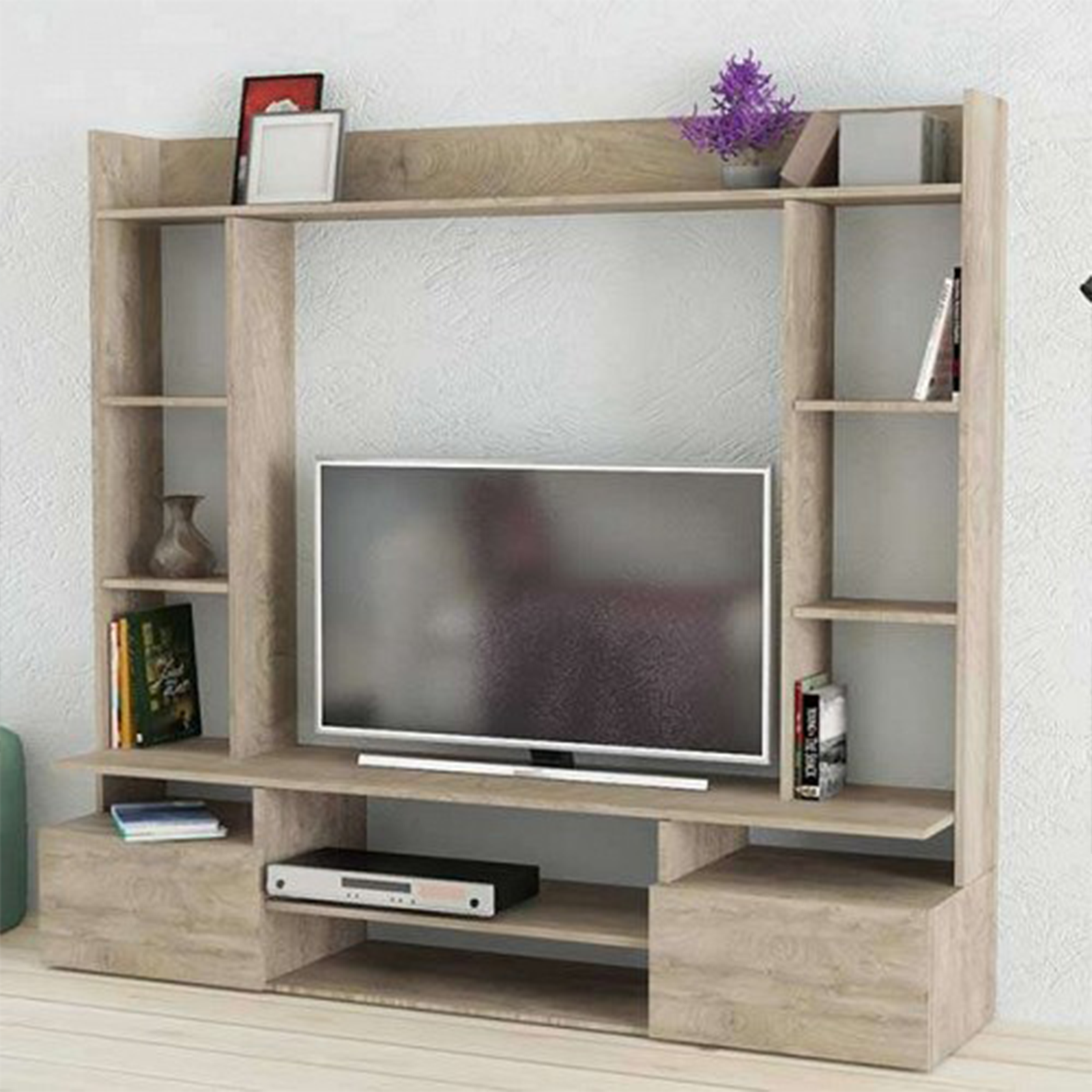 "Living Silver" living room wall unit in oak wood, 165x40 cm, 150 cm high