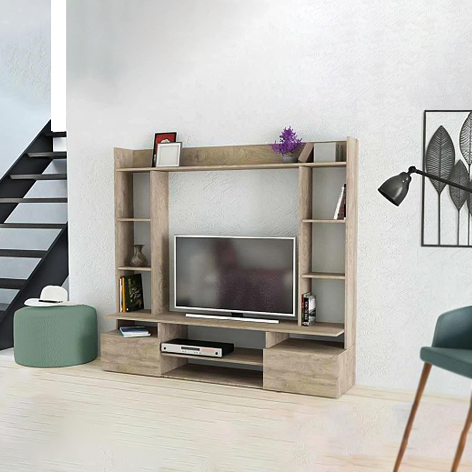 Parete attrezzata "Living Silver" da soggiorno in legno rovere cm 165x40 150h