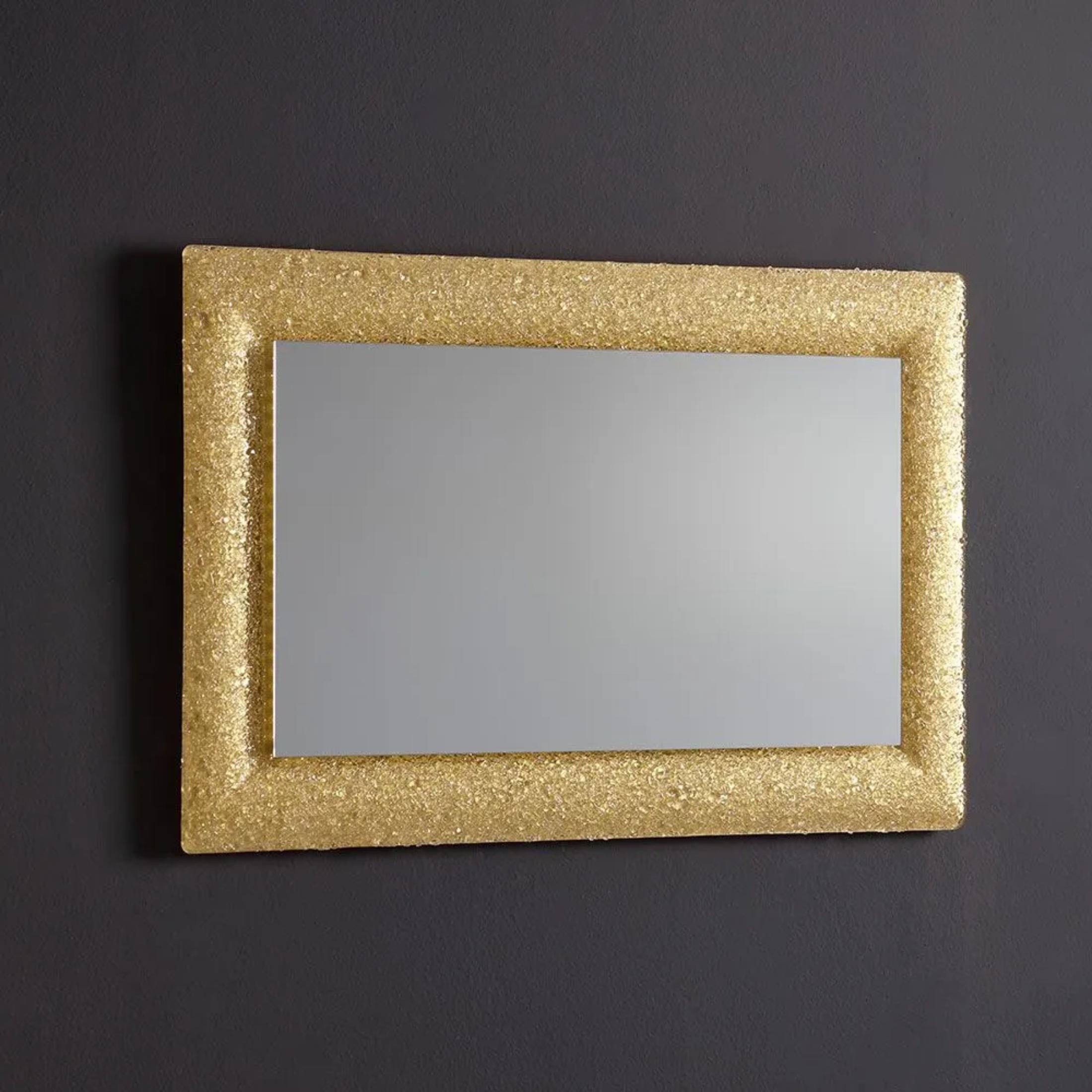 "Serranova2" rectangular LED mirror with glass grit frame, 90x62 cm