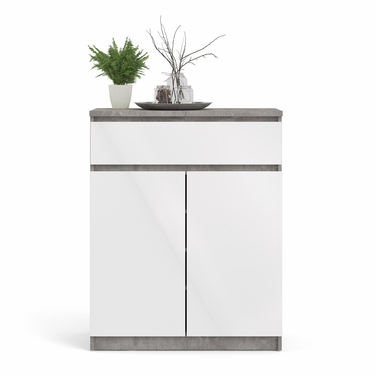 "Naia" wooden sideboard, chest of drawers, white and concrete