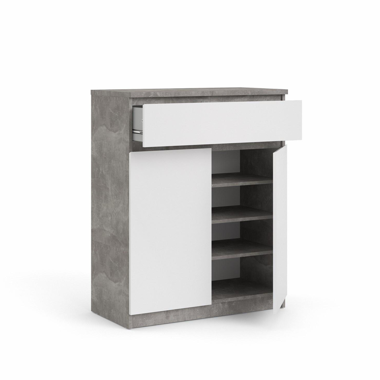 "Naia" wooden sideboard, chest of drawers, white and concrete