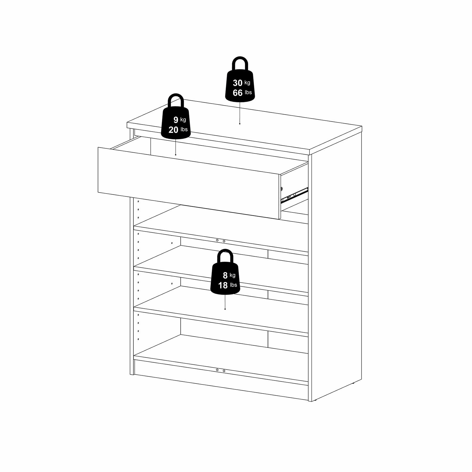 "Naia" wooden sideboard, chest of drawers, white and concrete