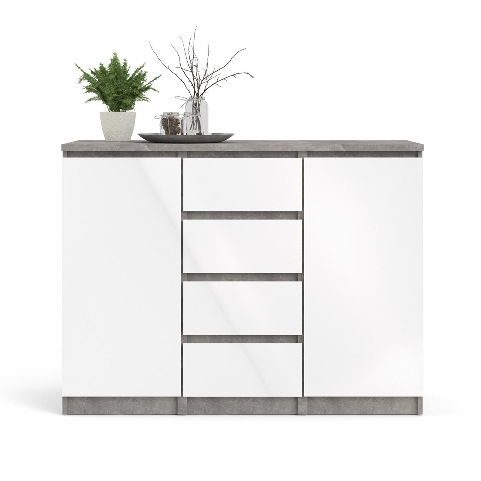 "Naia" wooden sideboard, chest of drawers, white and concrete