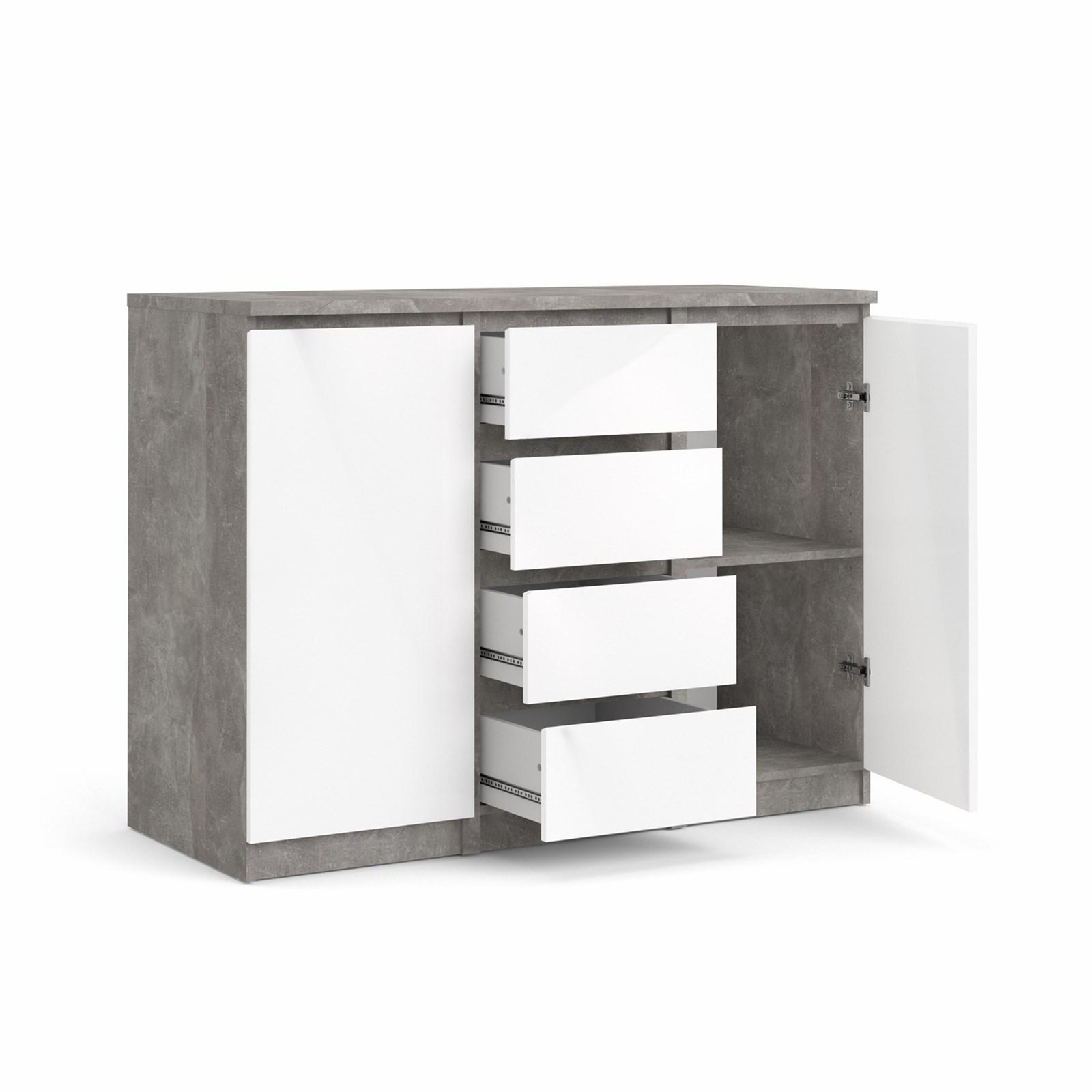 "Naia" wooden sideboard, chest of drawers, white and concrete