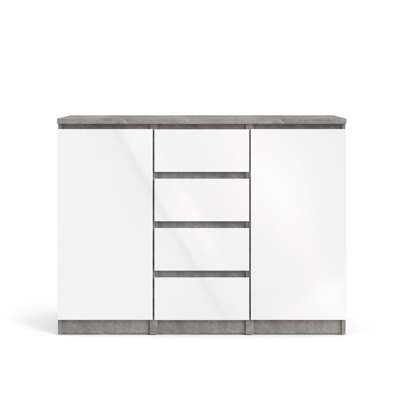 "Naia" wooden sideboard, chest of drawers, white and concrete