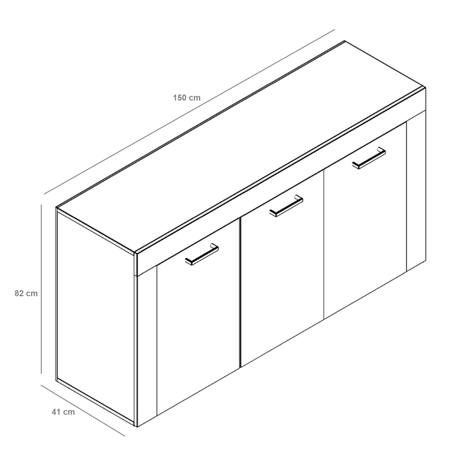 "K083" sideboard buffet sideboard wooden cabinet with 3 doors for living room cm 150x41 82h